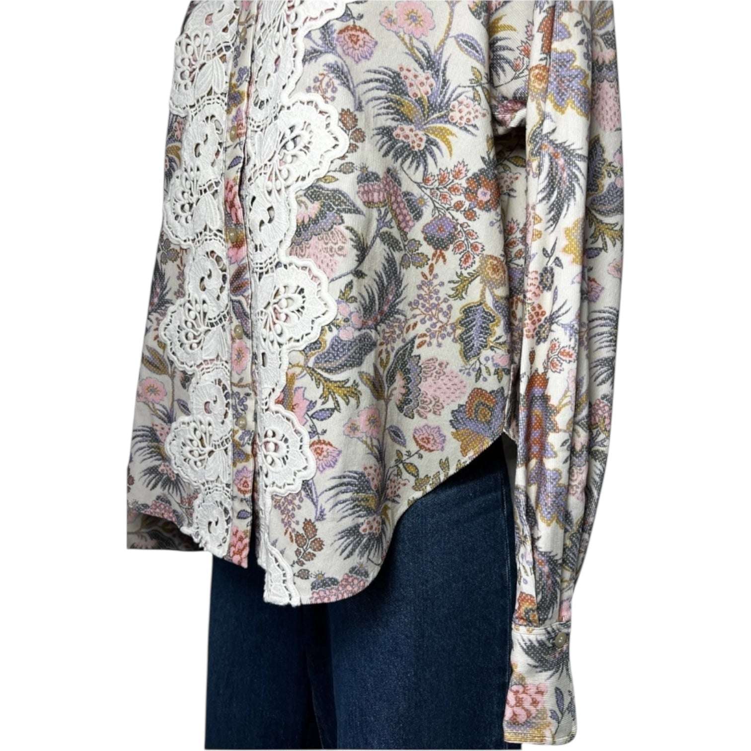 See By Chloé Floral Corduroy Shirt – Lace Trim, Balloon Sleeves, FR38 – pre-loved