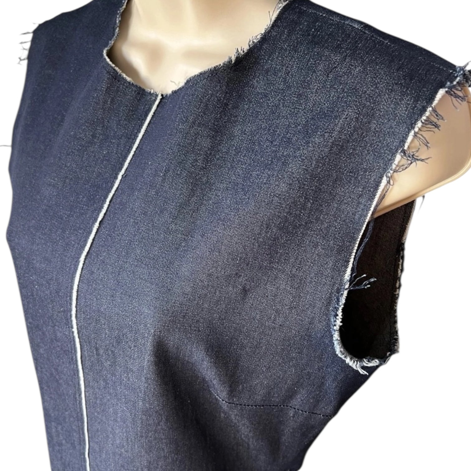 Solace London Denim Chambray Midi Dress – Cut-Out Button Back Shift, UK10