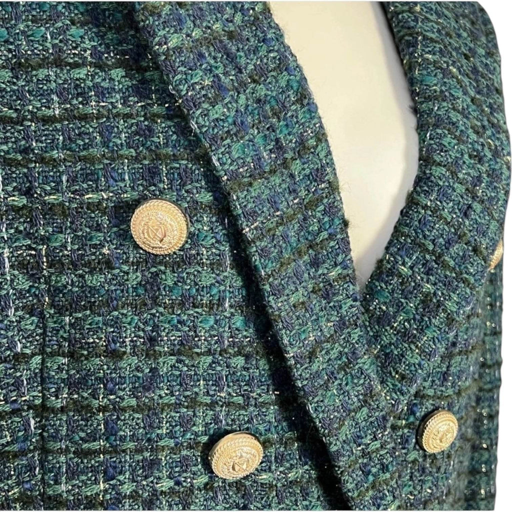 Generation Love Kaya Blazer – Metallic Hunter Green Tweed, Size L – pre-loved