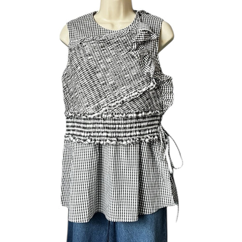 3.1 Phillip Lim Gingham Ruffle Peplum Sleeveless Top – US4