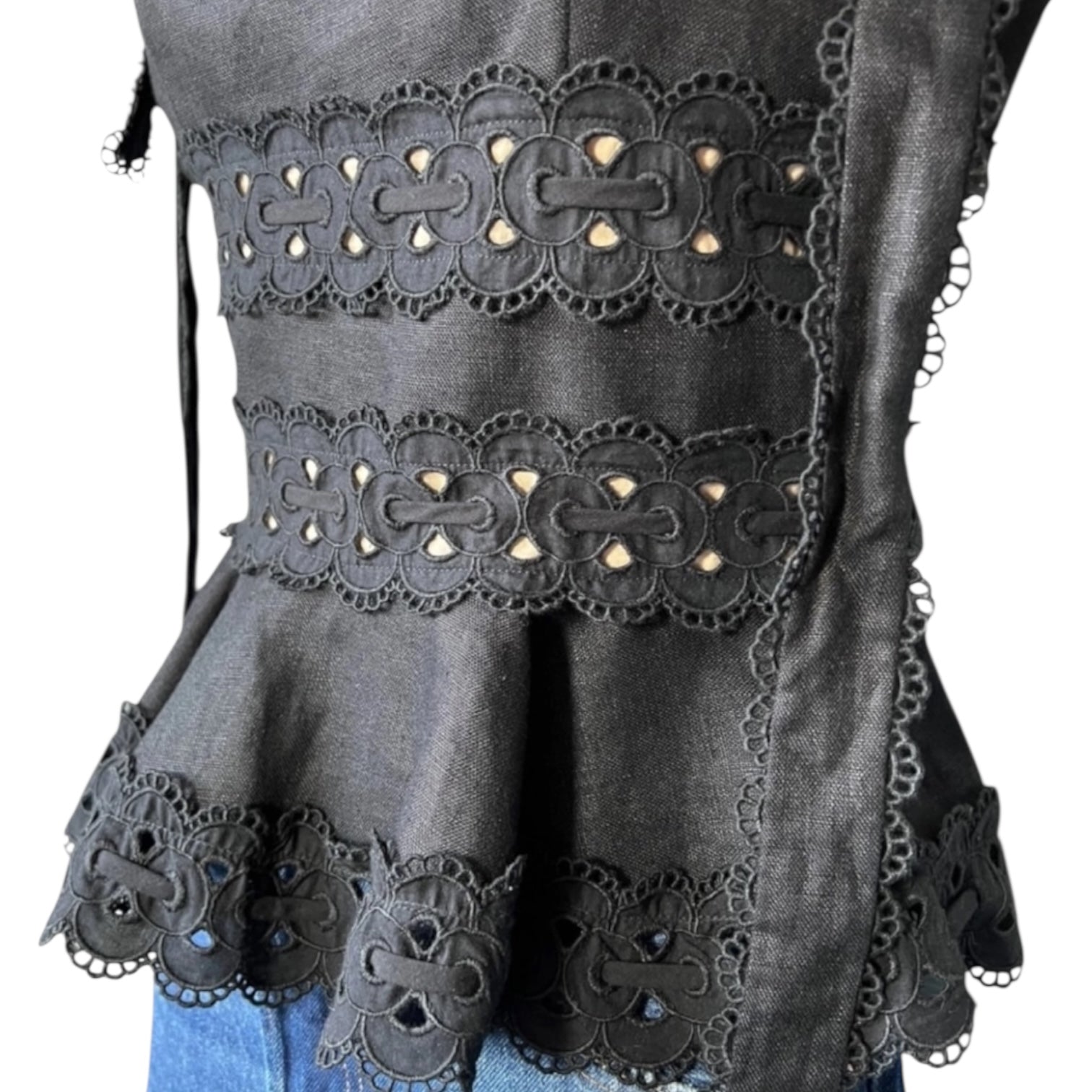Zimmermann Kirra Linen Peplum Top – Black, Size 0 (UK8)