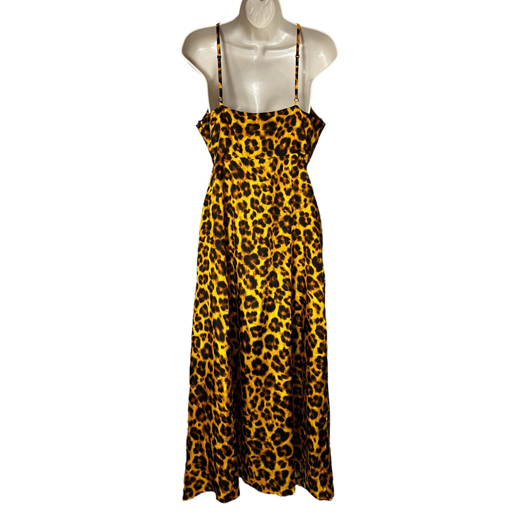 Sandro Satin Midi Dress – Halter Neck, Leopard Print, Cut-Out Detail, Wedding Guest Ready, FR 38 – pre-loved