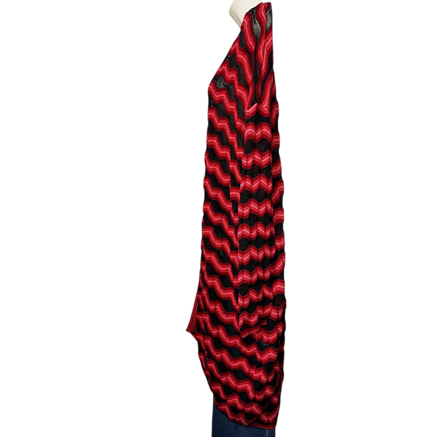 M Missoni Red & Black Zig-Zag Knit Long Cardigan – Wool Cotton Mesh, S