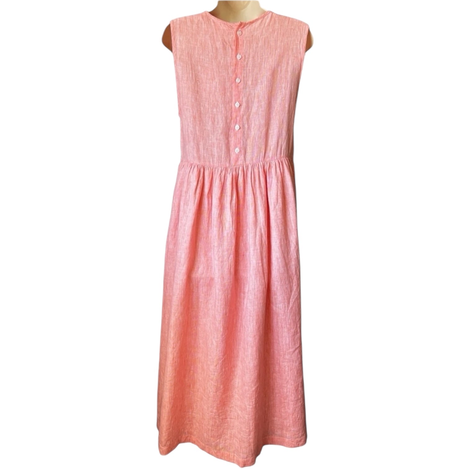 Seraphina Capri Linen Midi Dress – Bib Style, Coral, S