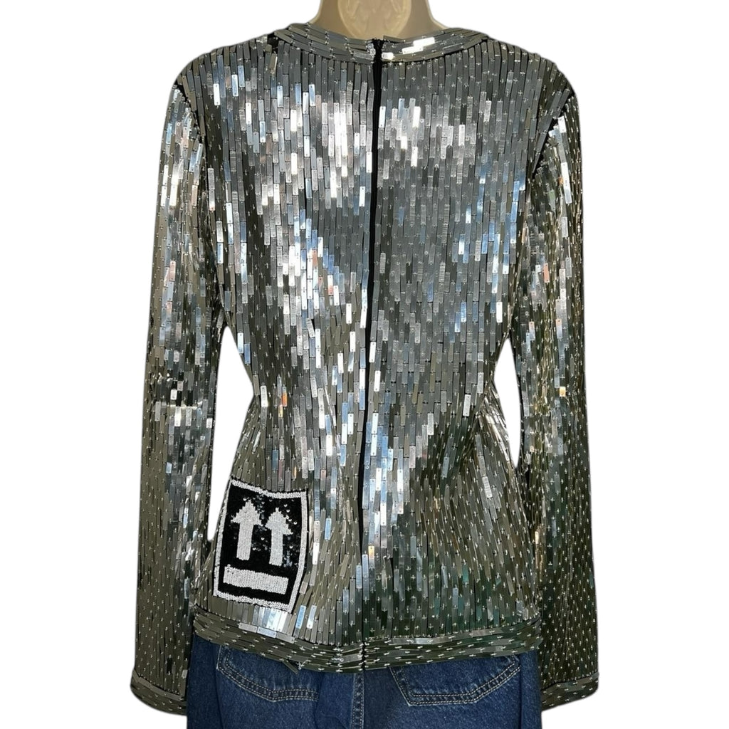 Off-White Sequin Embellished Long Sleeve Top – Silver, IT42