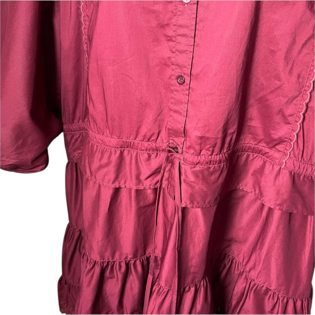 See By Chloé Tiered Ruffle Mini Dress – Red Broderie, Drawstring Waist, FR38 – pre-loved