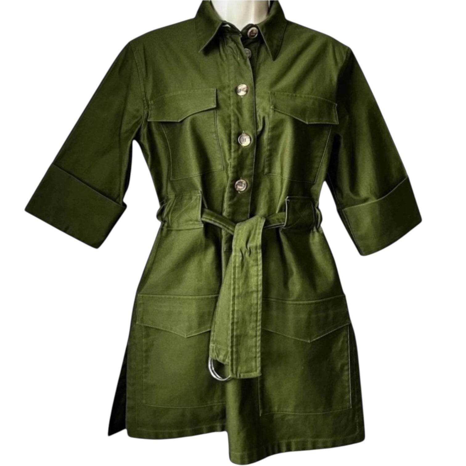 Celine by Phoebe Philo Cotton Belted Top – Safari Patch Pockets, Minimalist Military Chic, FR 36 – pre-loved