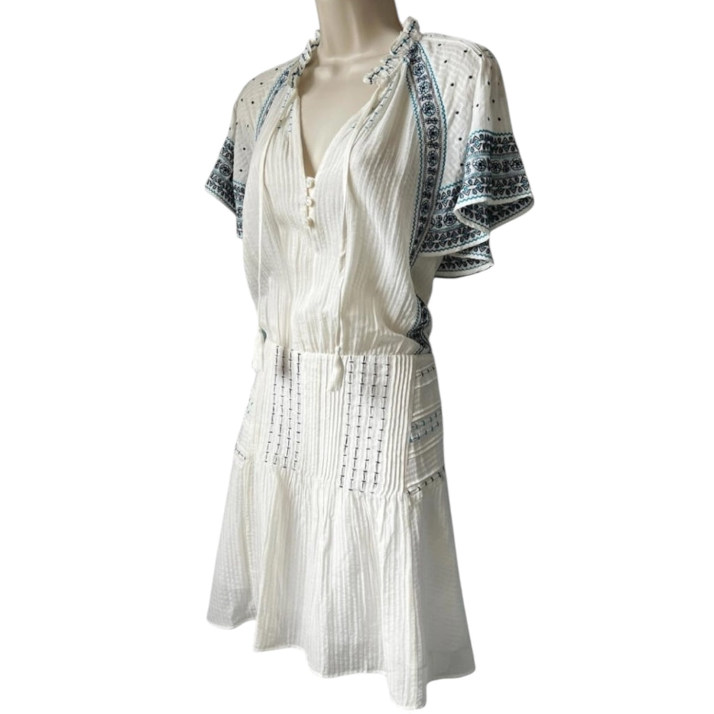 Veronica Beard Embroidered Silk-Cotton Mini Dress – White, US8 – pre-loved