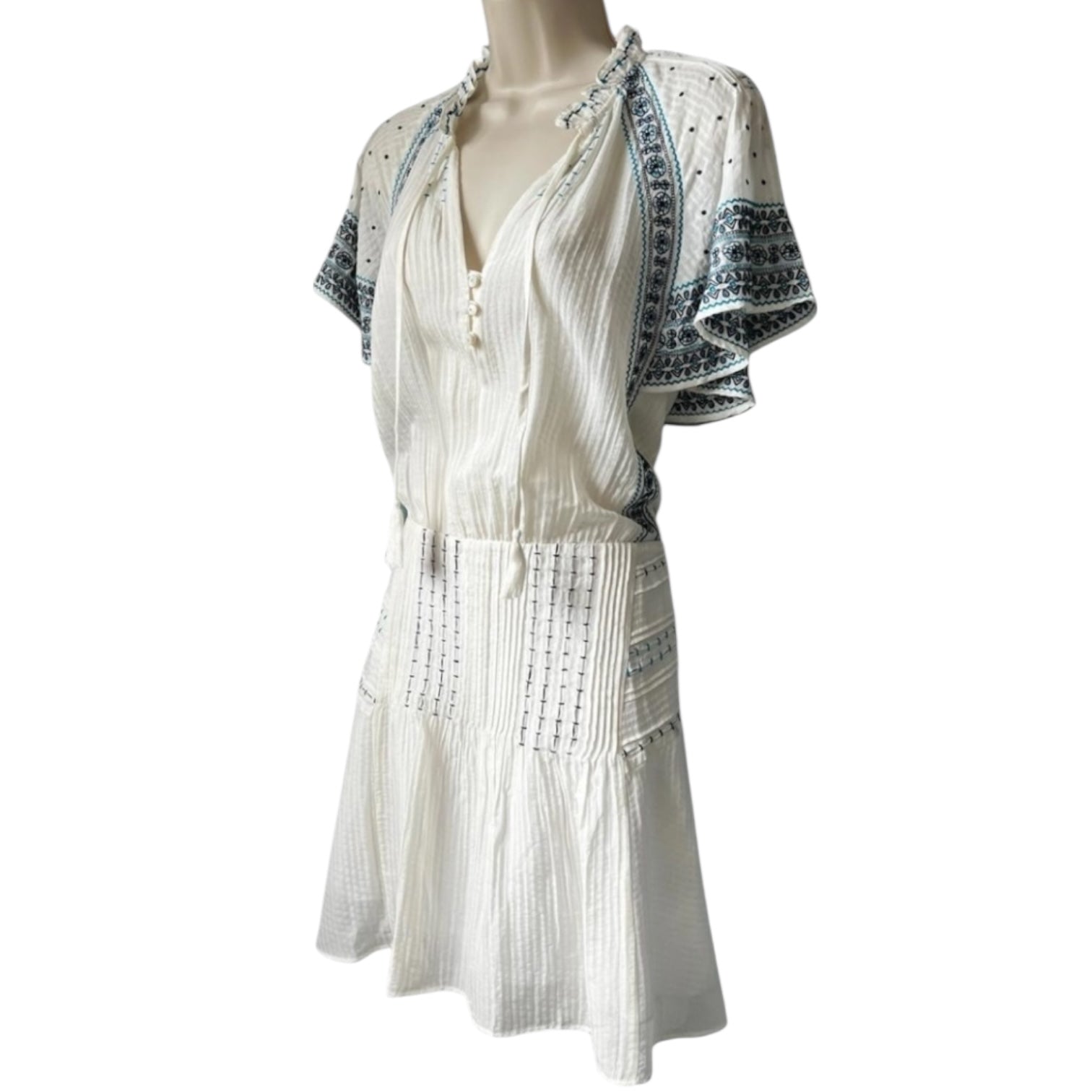 Veronica Beard Embroidered Silk-Cotton Mini Dress – White, US8 – pre-loved