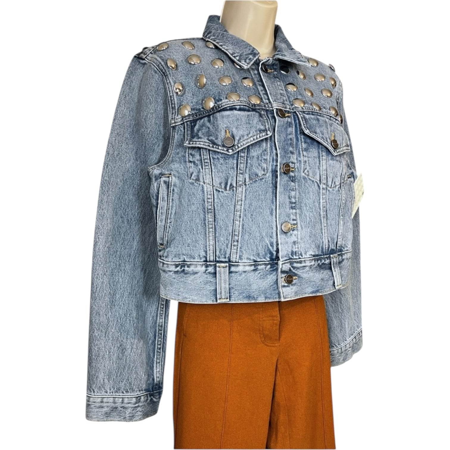 Khaite ‘Rizzo’ Studded Denim Jacket – Silver Hardware, Western Chic, Size L – pre-loved