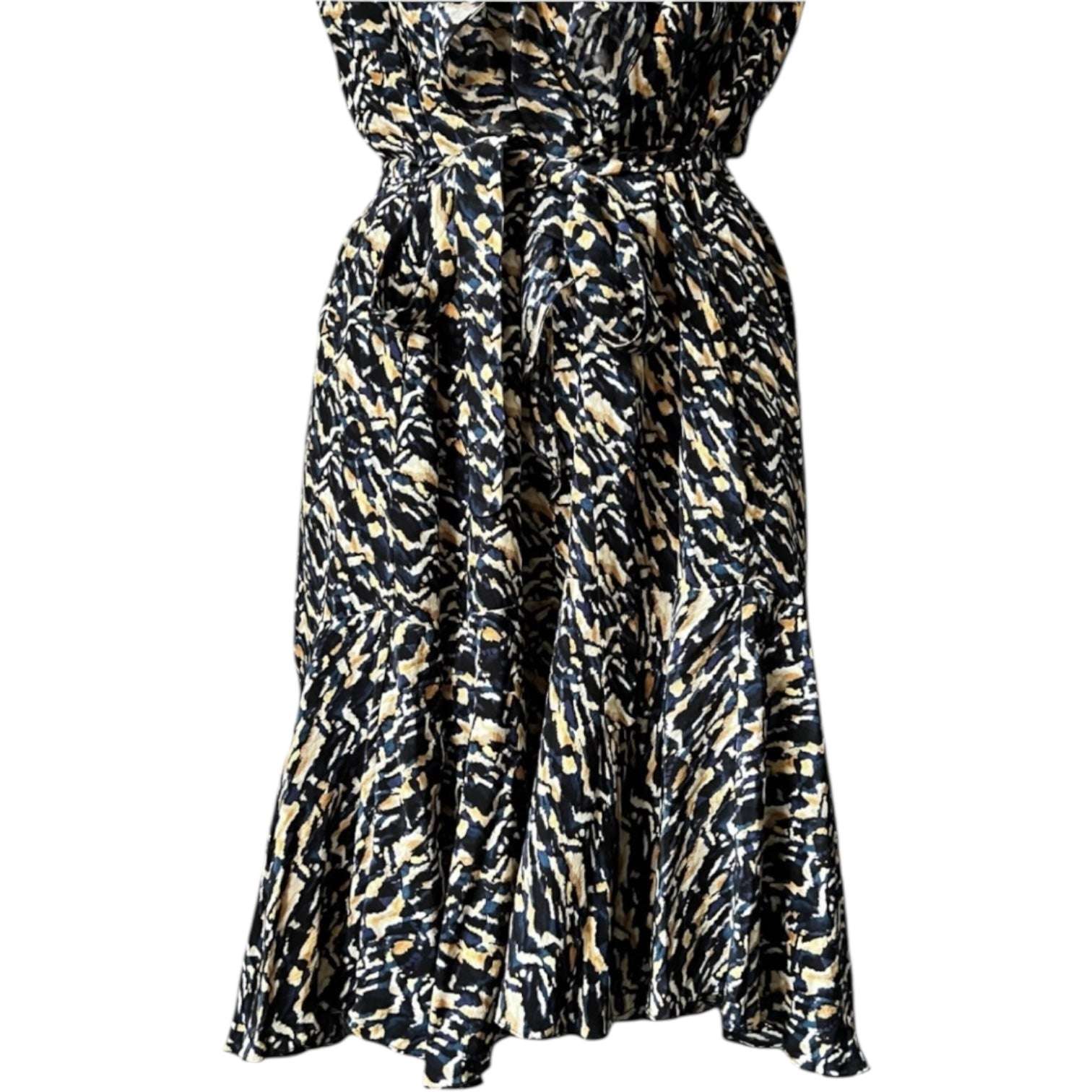 Saloni Silk Ruffle Button Mini Dress – Abstract Print, Belted, UK8 – pre-loved