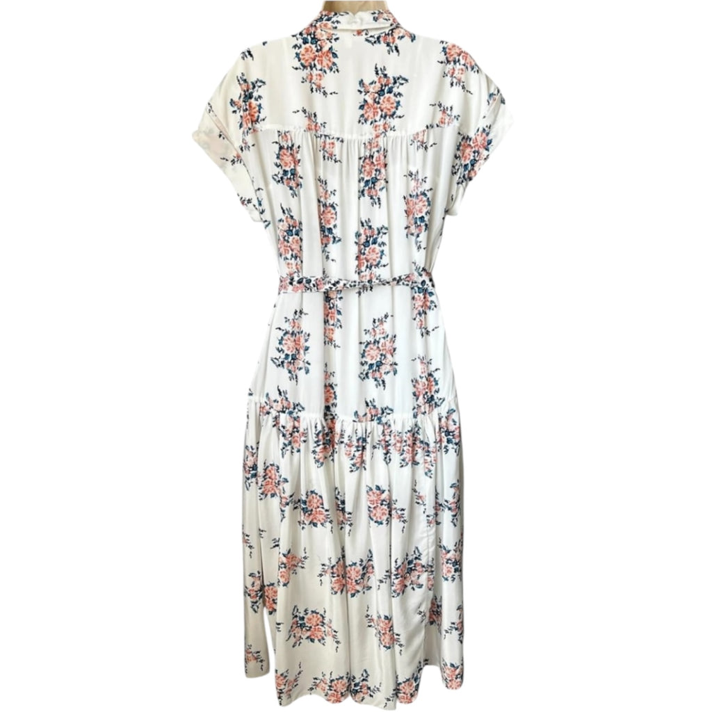 Veronica Beard Silk Floral Belted Midi Shirt Dress – US6