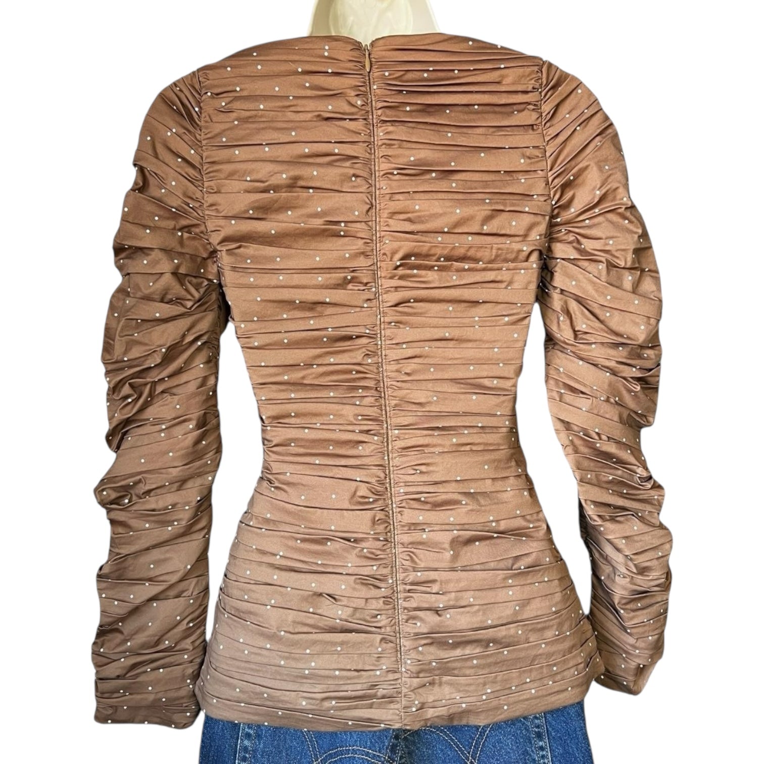 Tove Lily Polka Dot Cotton Blouse – Square Neck, Ruched, FR34 (UK6)