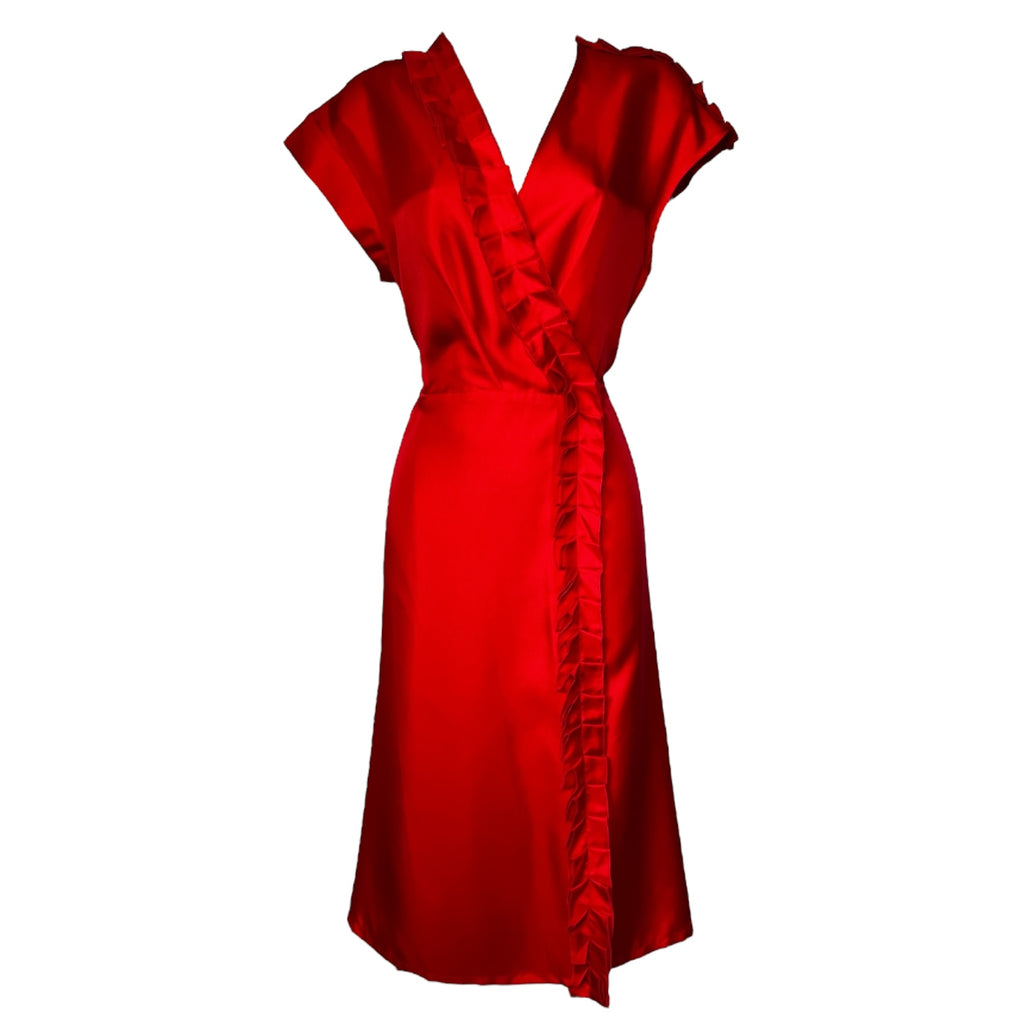 Lisou “Rhona” Red Silk Wrap Midi Dress – UK8