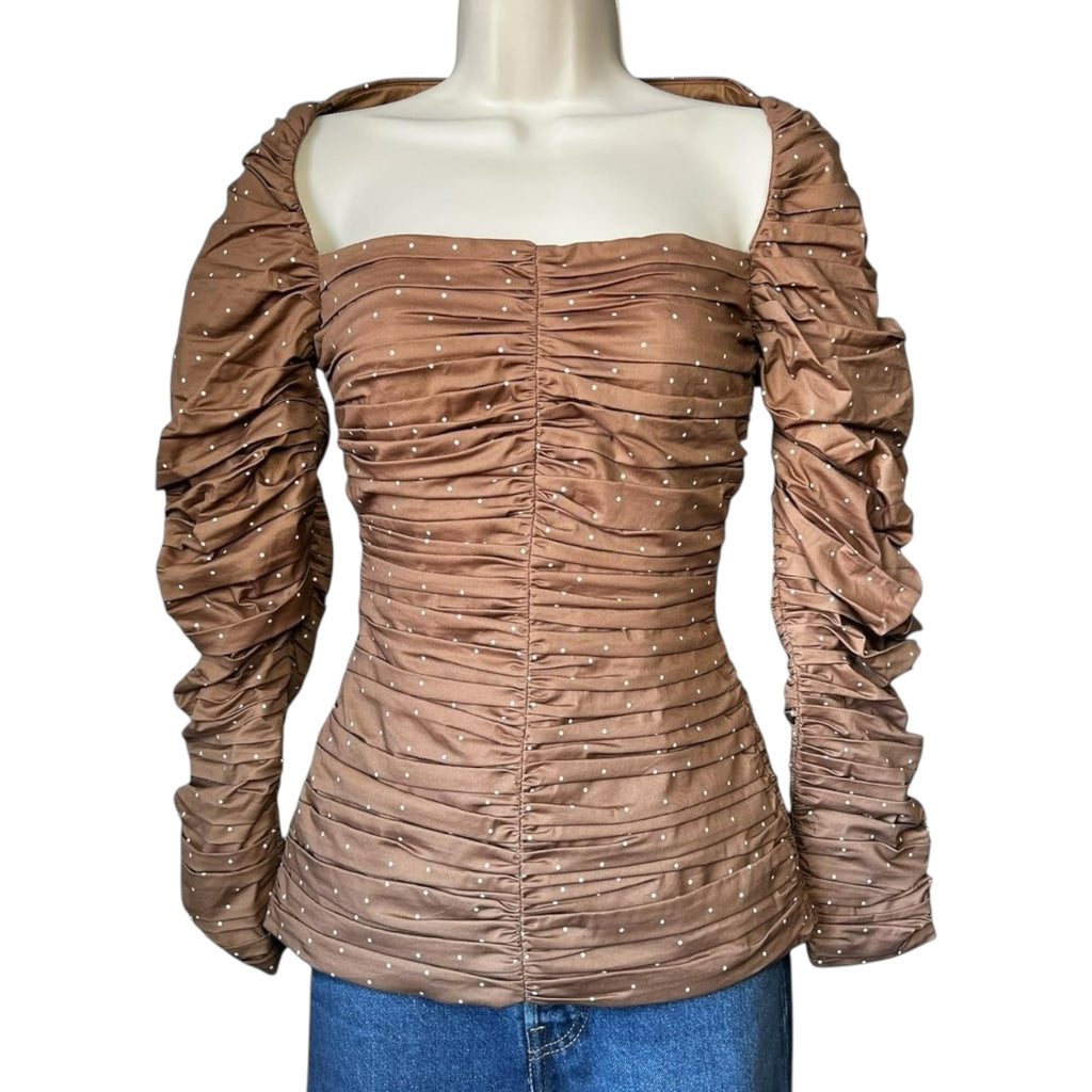 Tove Lily Polka Dot Cotton Blouse – Square Neck, Ruched, FR34 (UK6)