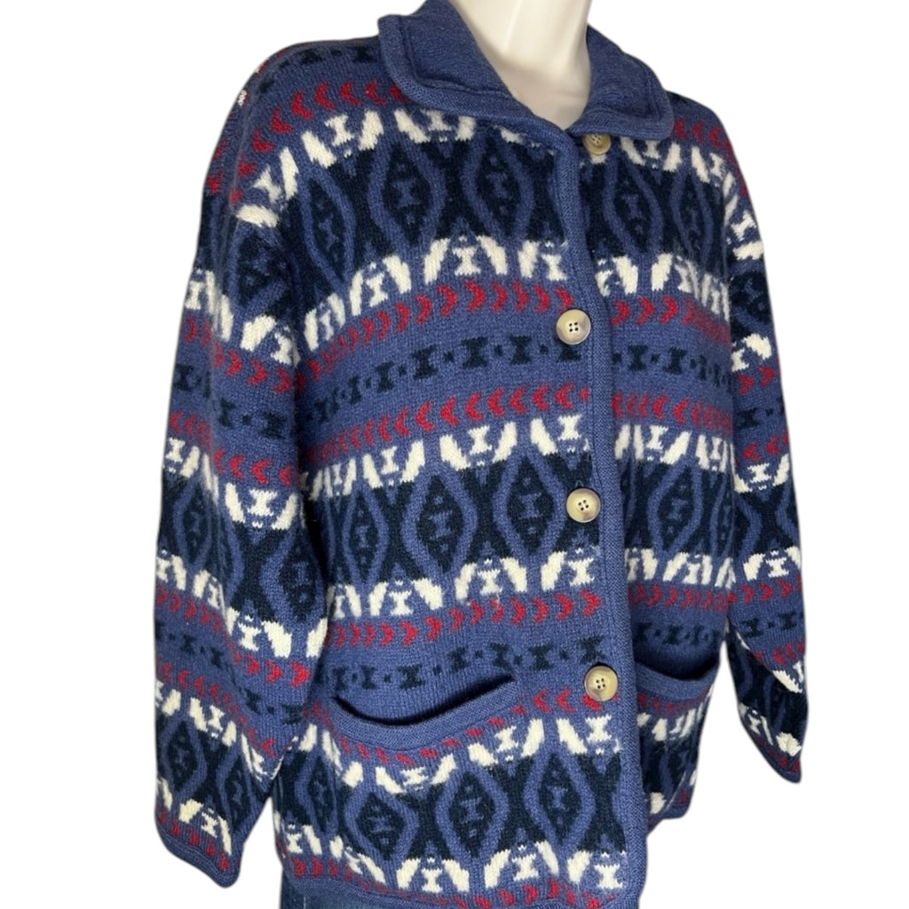 Vintage Laura Ashley Wool Knit Intarsia Cardigan – M