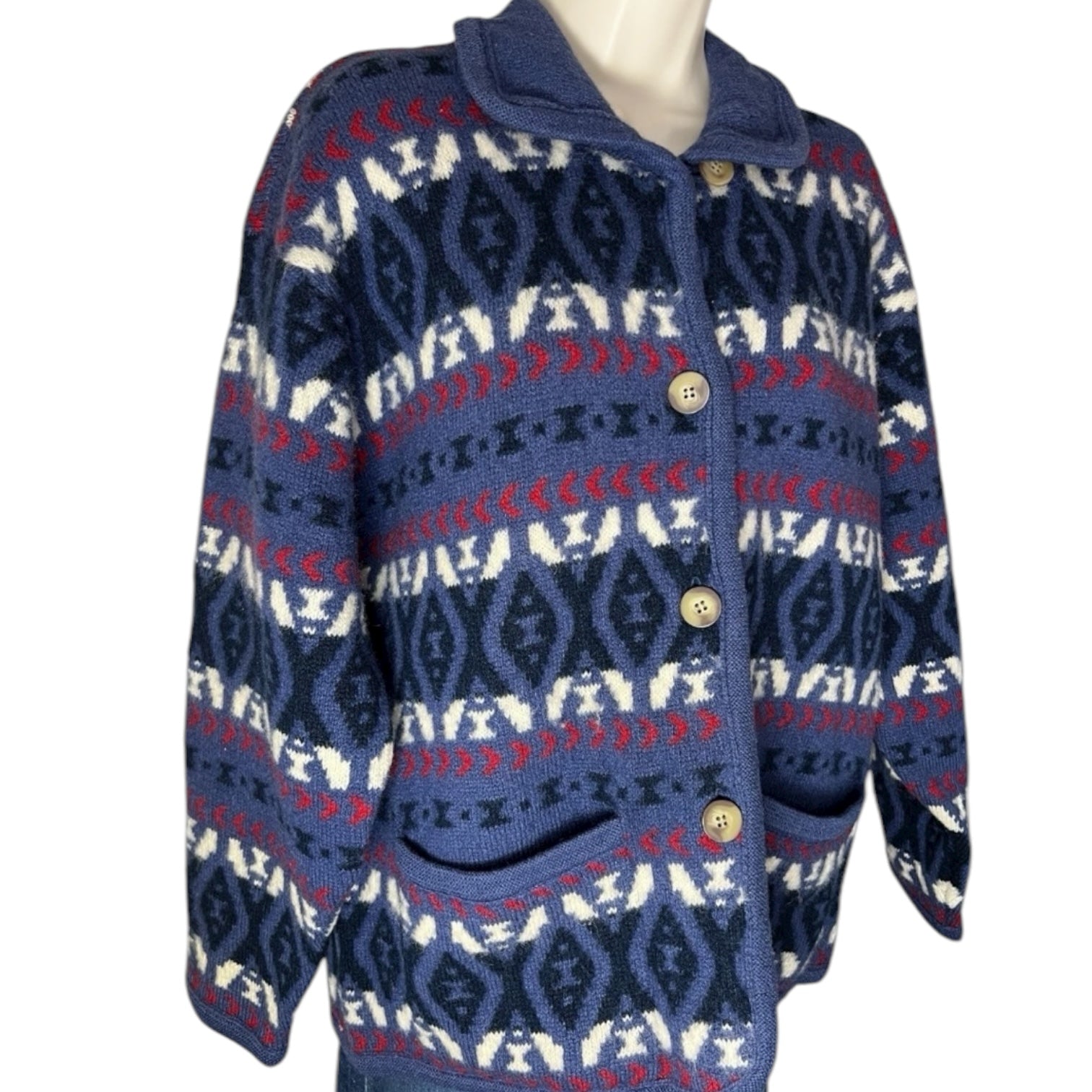 Vintage Laura Ashley Wool Knit Intarsia Cardigan – M