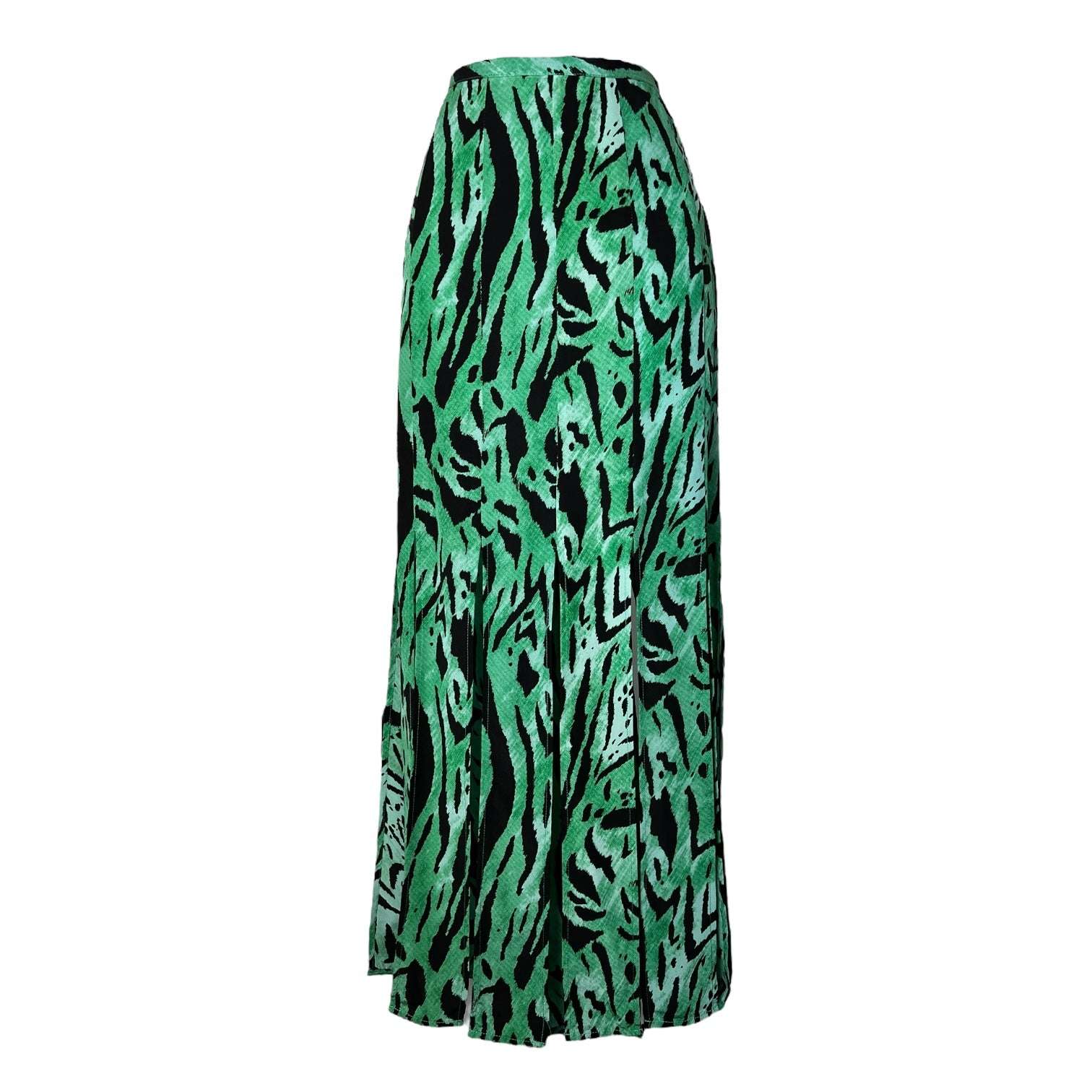RIXO Silk Midi Skirt – Tiger Print with Fringe Hem, Size L – pre-loved