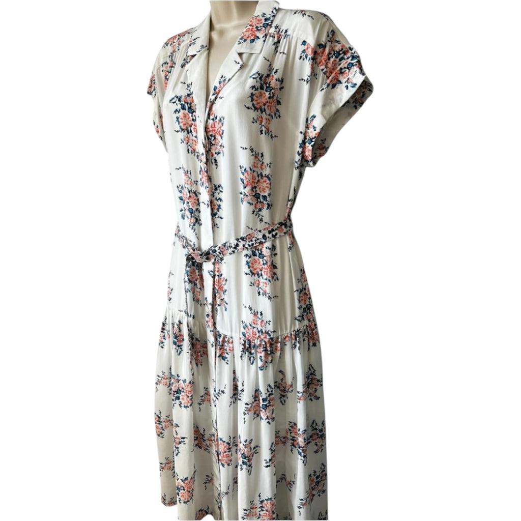 Veronica Beard Silk Floral Belted Midi Shirt Dress – US6