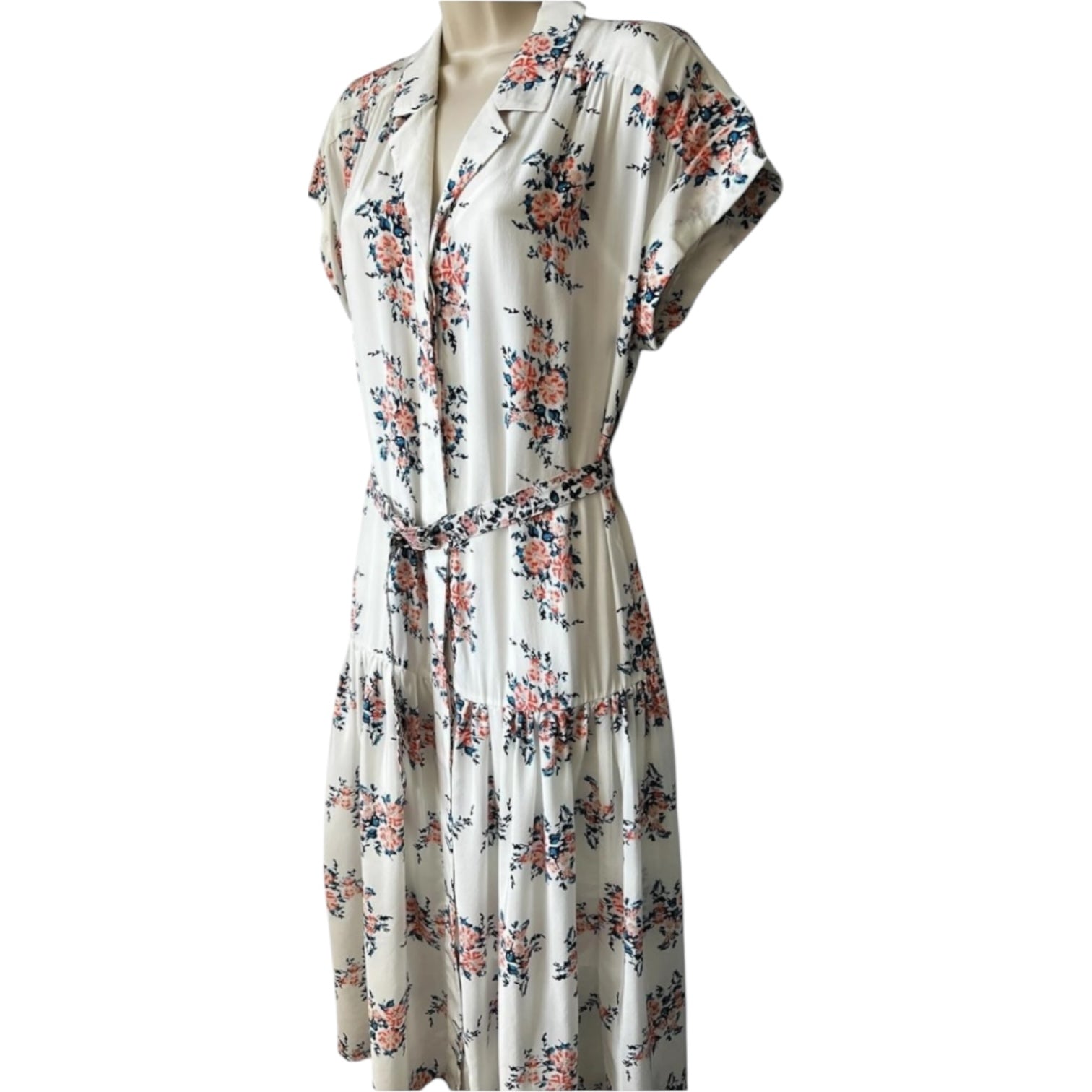 Veronica Beard Silk Floral Belted Midi Shirt Dress – US6