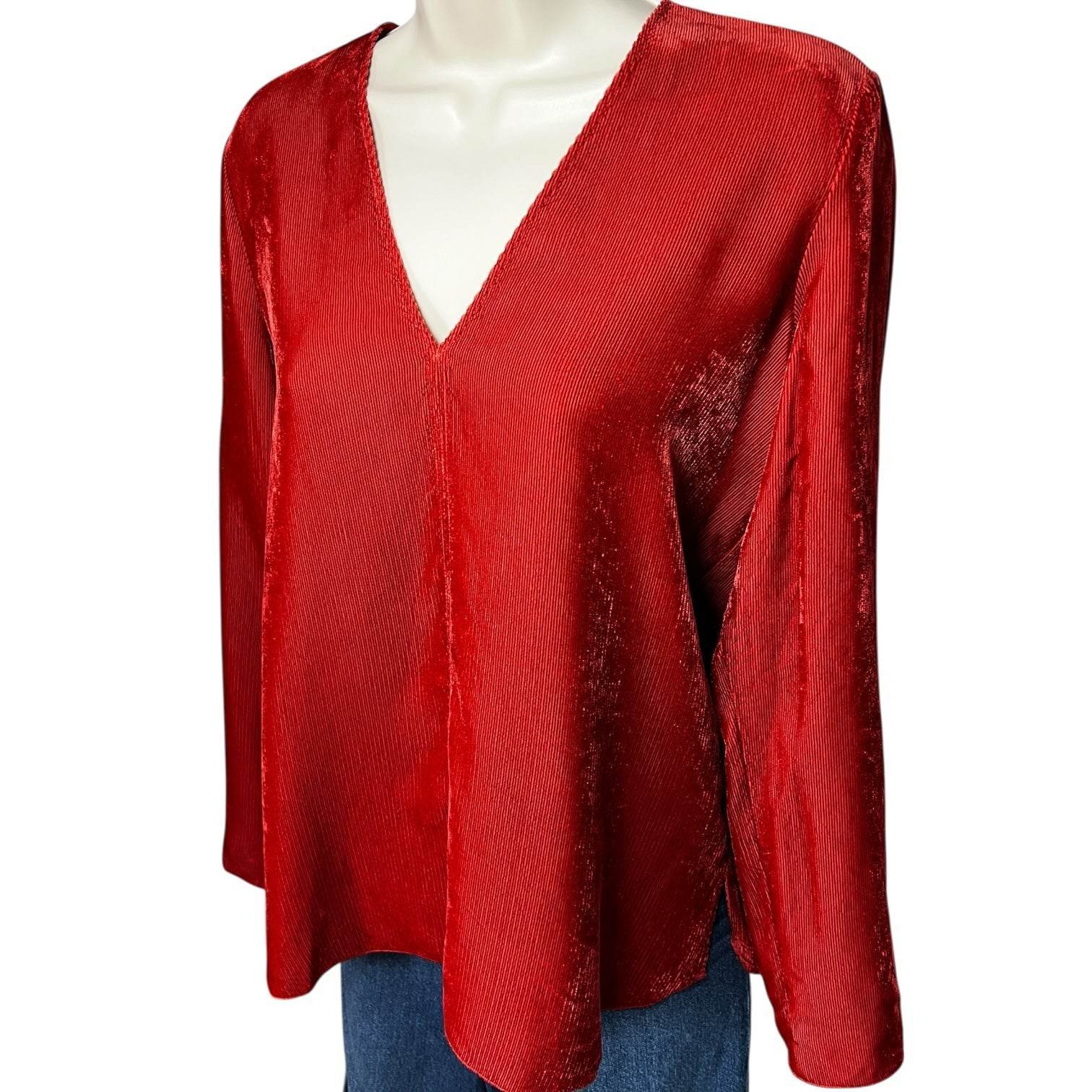Forte Forte Ribbed Corduroy V-Neck Shirt – Cameo Red, Side Slits, Relaxed Fit, Sz 1 – pre-loved