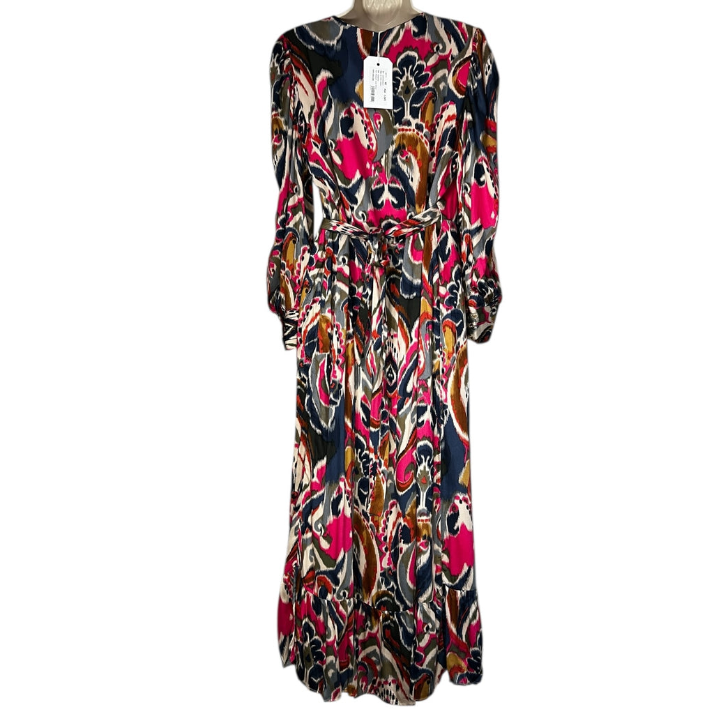 Vilagallo Floral Print Wrap Midi Dress – Long Sleeve Ruffle, EU40 (UK12)