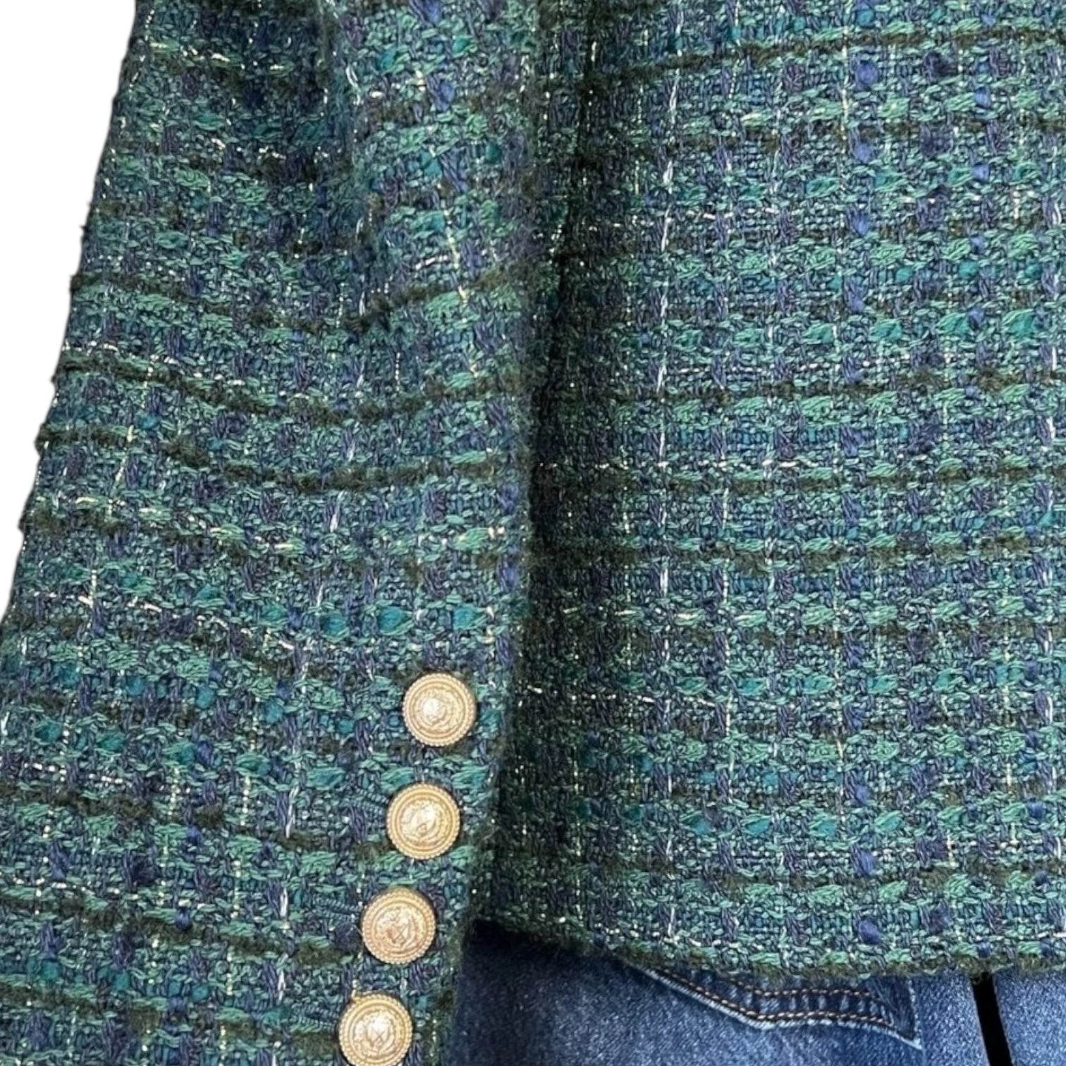 Generation Love Kaya Blazer – Metallic Hunter Green Tweed, Size L – pre-loved