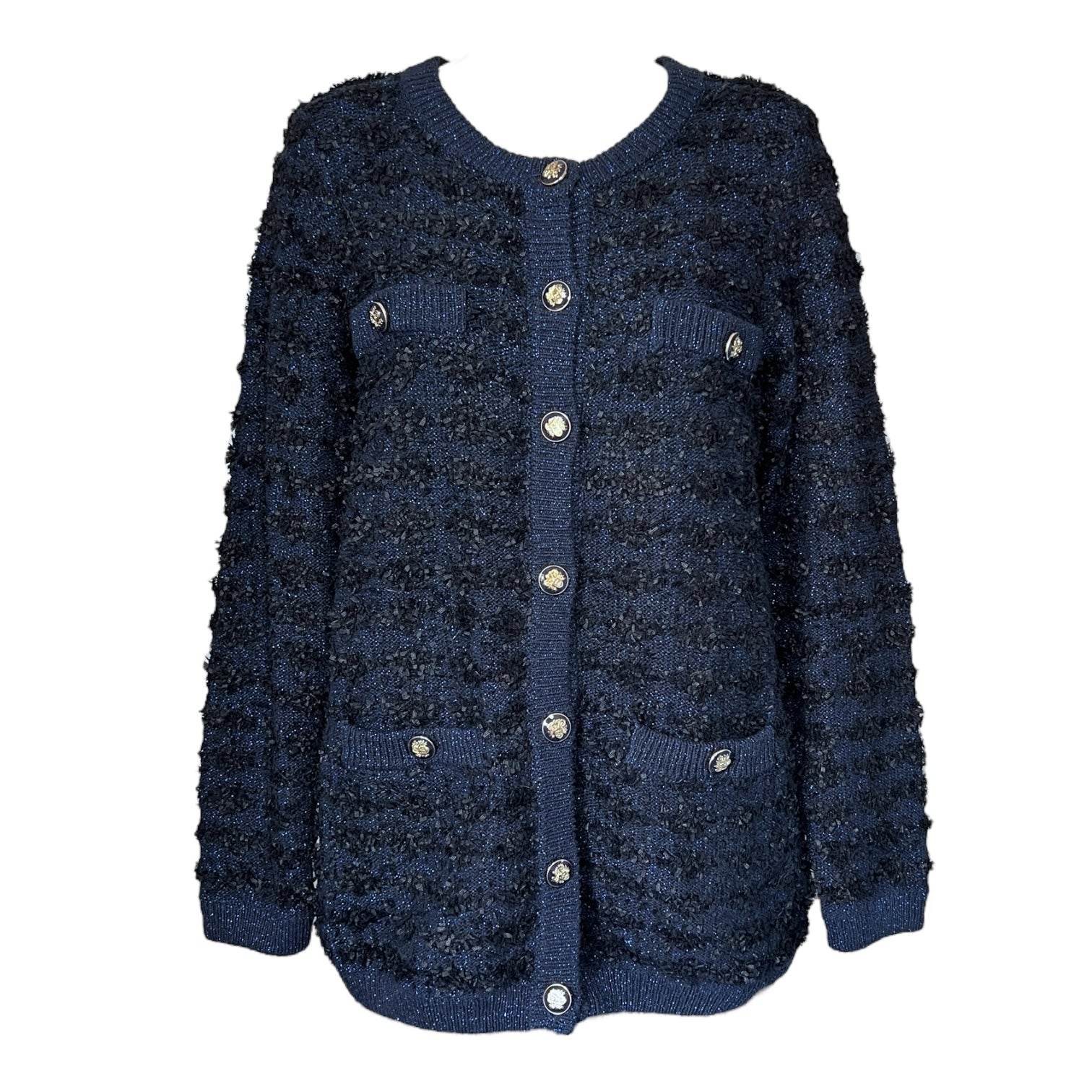 L.K. Bennett ‘Clyde’ Tweed Cardigan – Black/Navy, Size S – pre-loved
