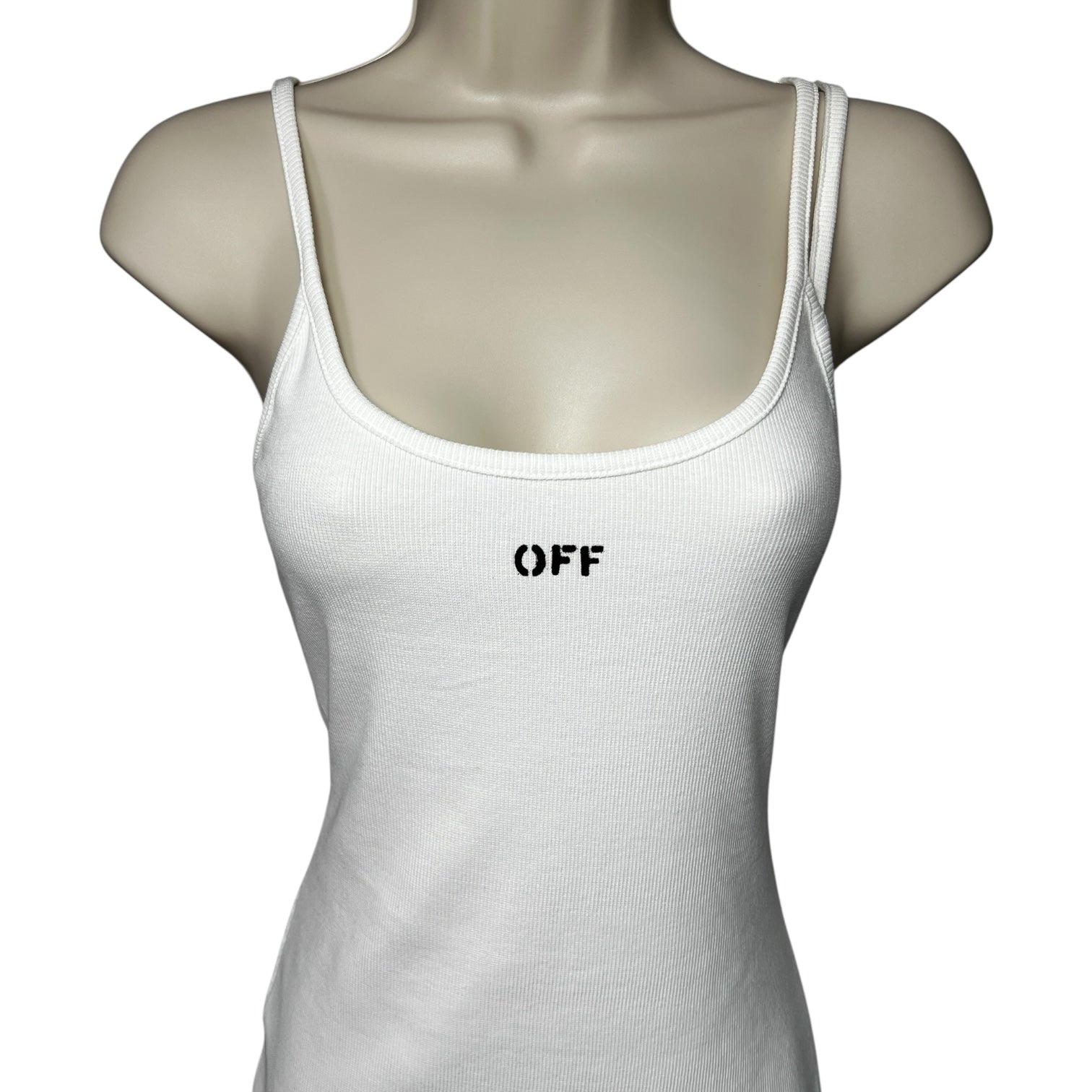 Off-White Ribbed Logo Mini Dress – Cotton, IT 44 (UK12) – pre-loved