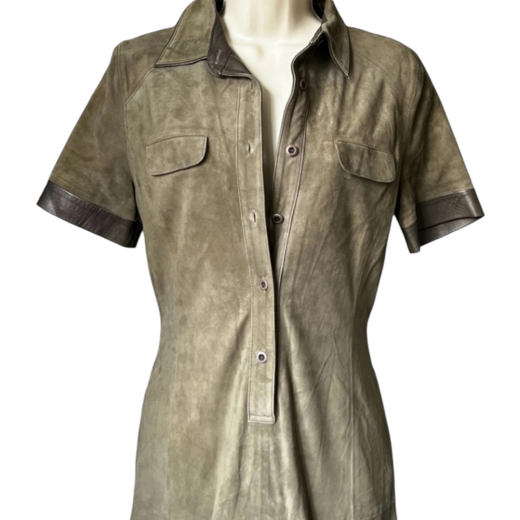 BLK DNM Suede Dress – Midi, Khaki, Size S – pre-loved