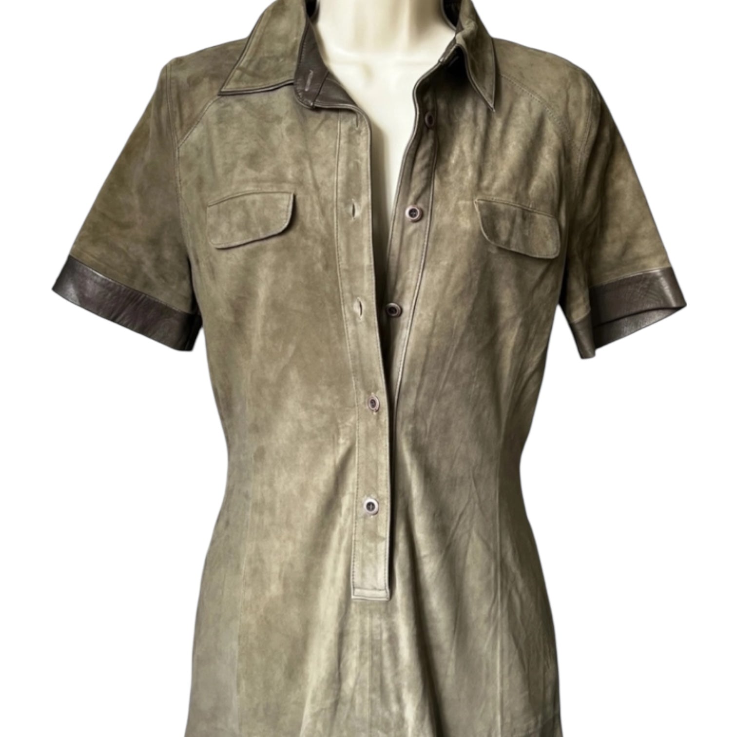BLK DNM Suede Dress – Midi, Khaki, Size S – pre-loved