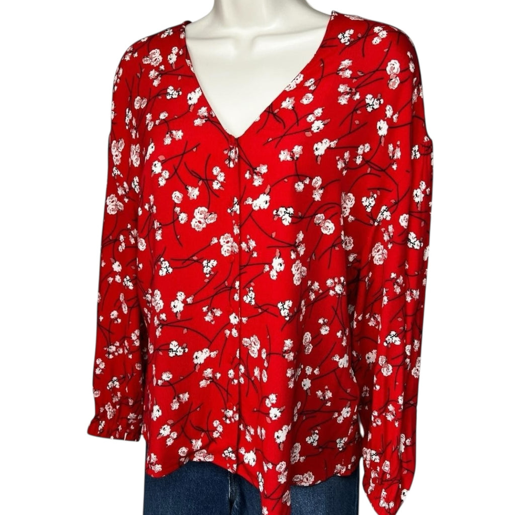 Ba&sh Floral V-Neck Long Sleeves Crepe Blouse – Size 0 (UK6)