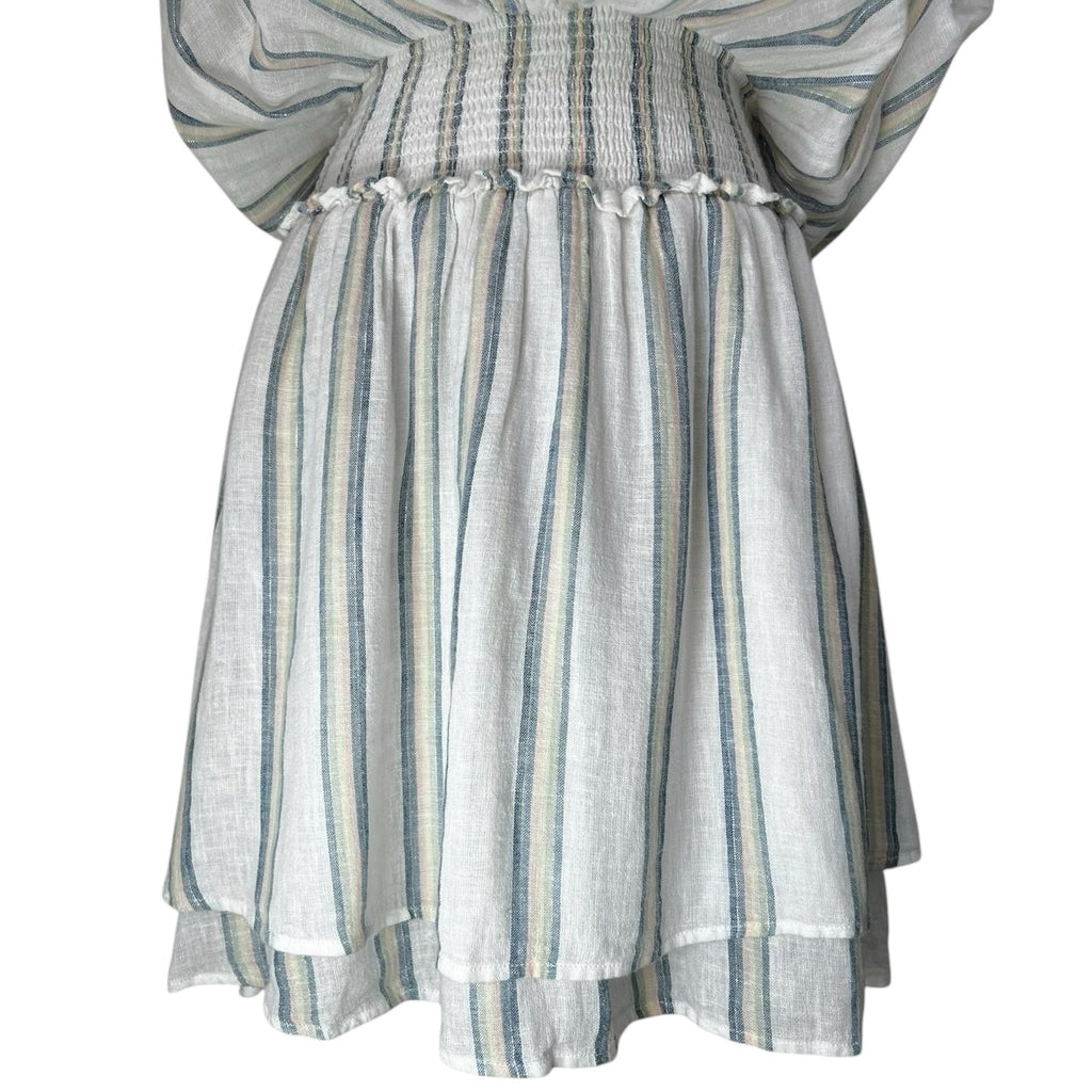 Rails Striped Linen Smocked Tiered Mini Dress – S