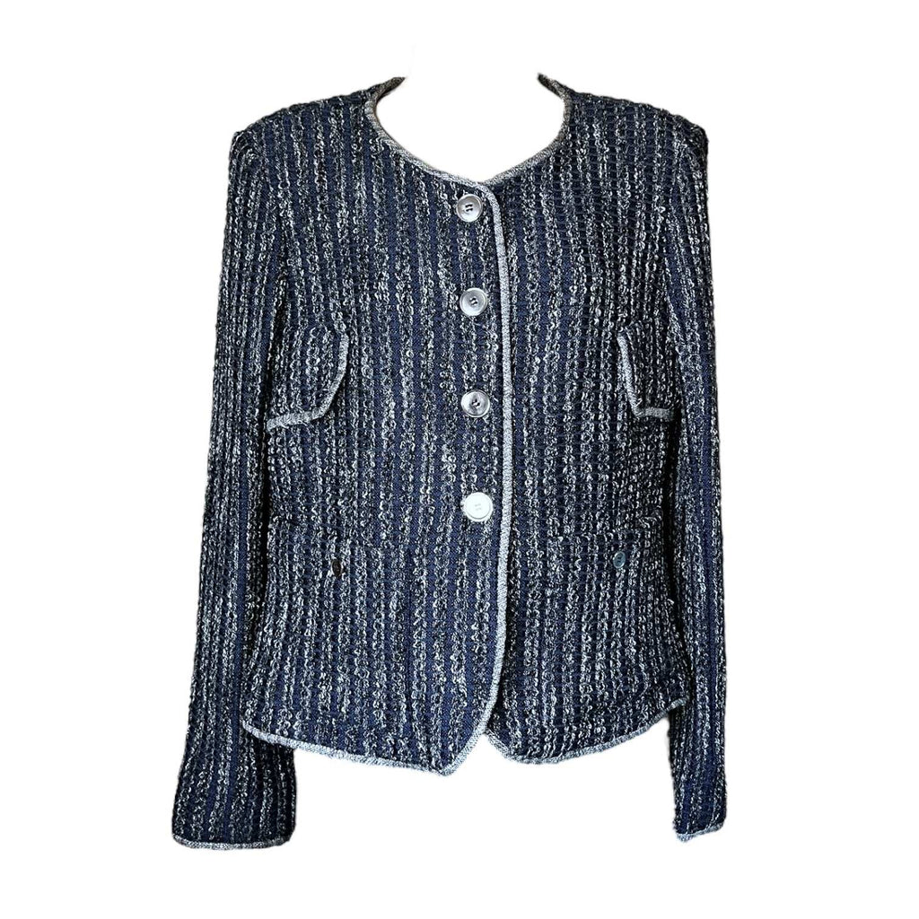 Theyskens’ Theory Tweed Collarless Blazer – Distressed, Silk-Lined, US 6 – pre-loved