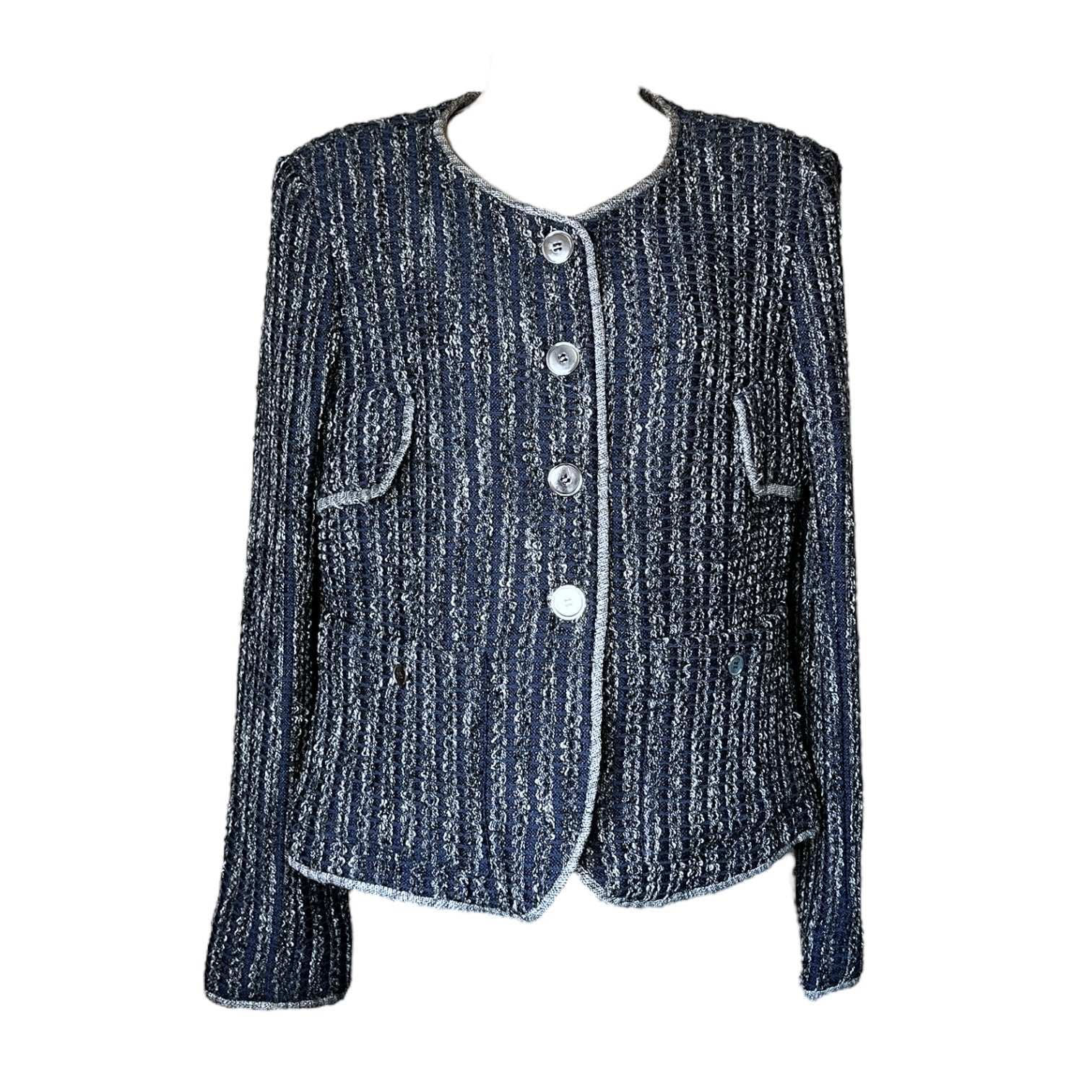Theyskens’ Theory Tweed Collarless Blazer – Distressed, Silk-Lined, US 6 – pre-loved