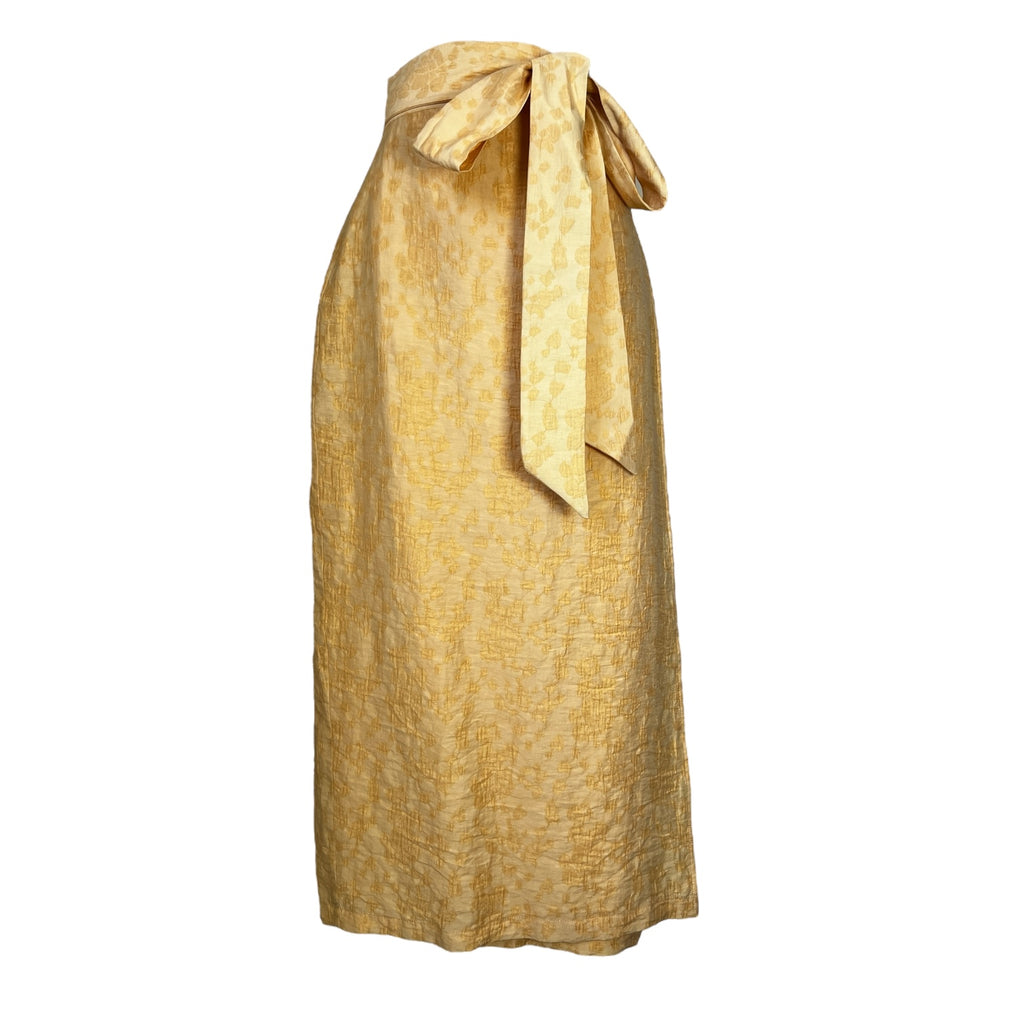 Usisi Sister Jasmine Wrap Skirt – Textured Linen Blend, Buttermilk Yellow Midi, Size S – pre-loved