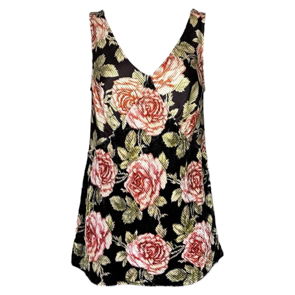 Paco Rabanne Sleeveless Velvet & Crepe Cami Top – Floral Print Blouse, FR36