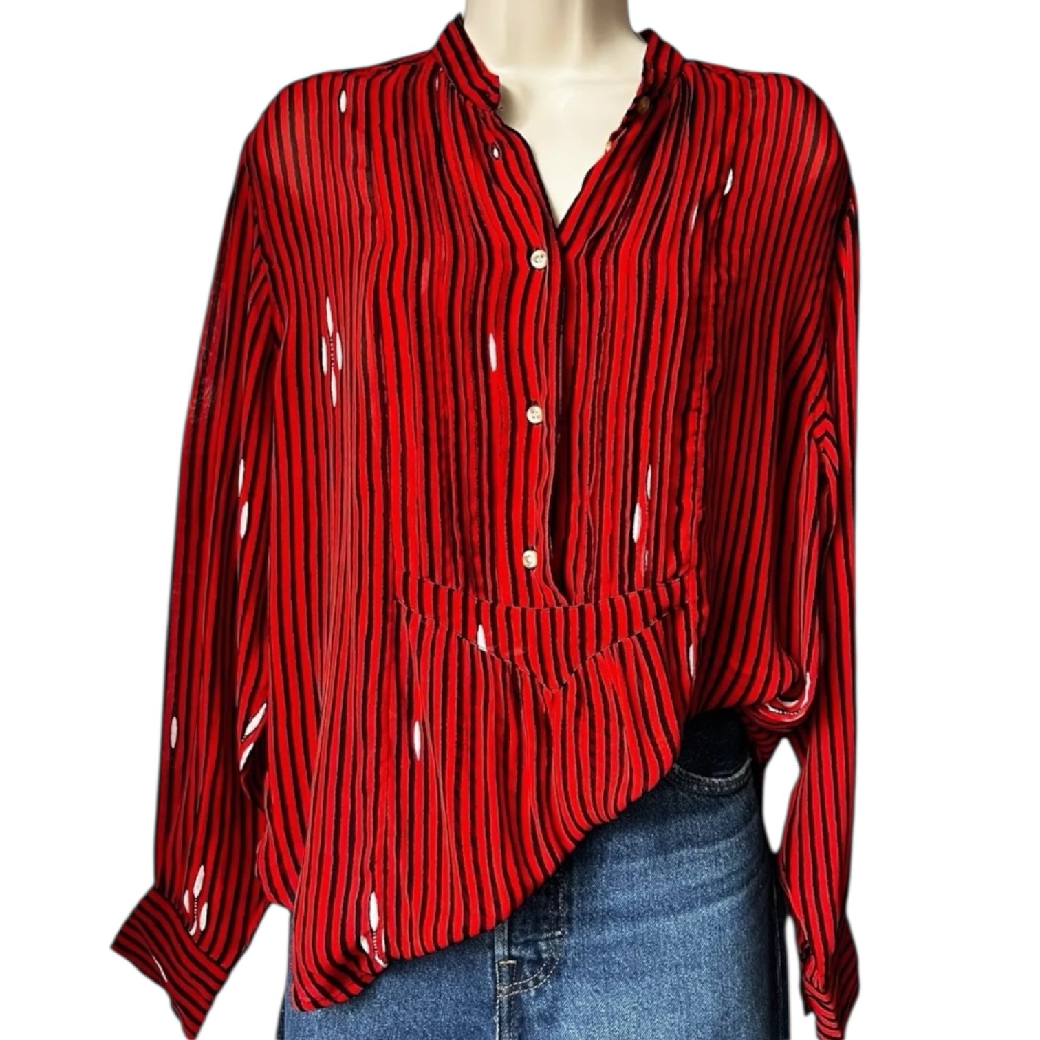 Isabel Marant Étoile Striped Voile Bib Blouse – Oversized Sheer Shirt, FR36 – pre-loved