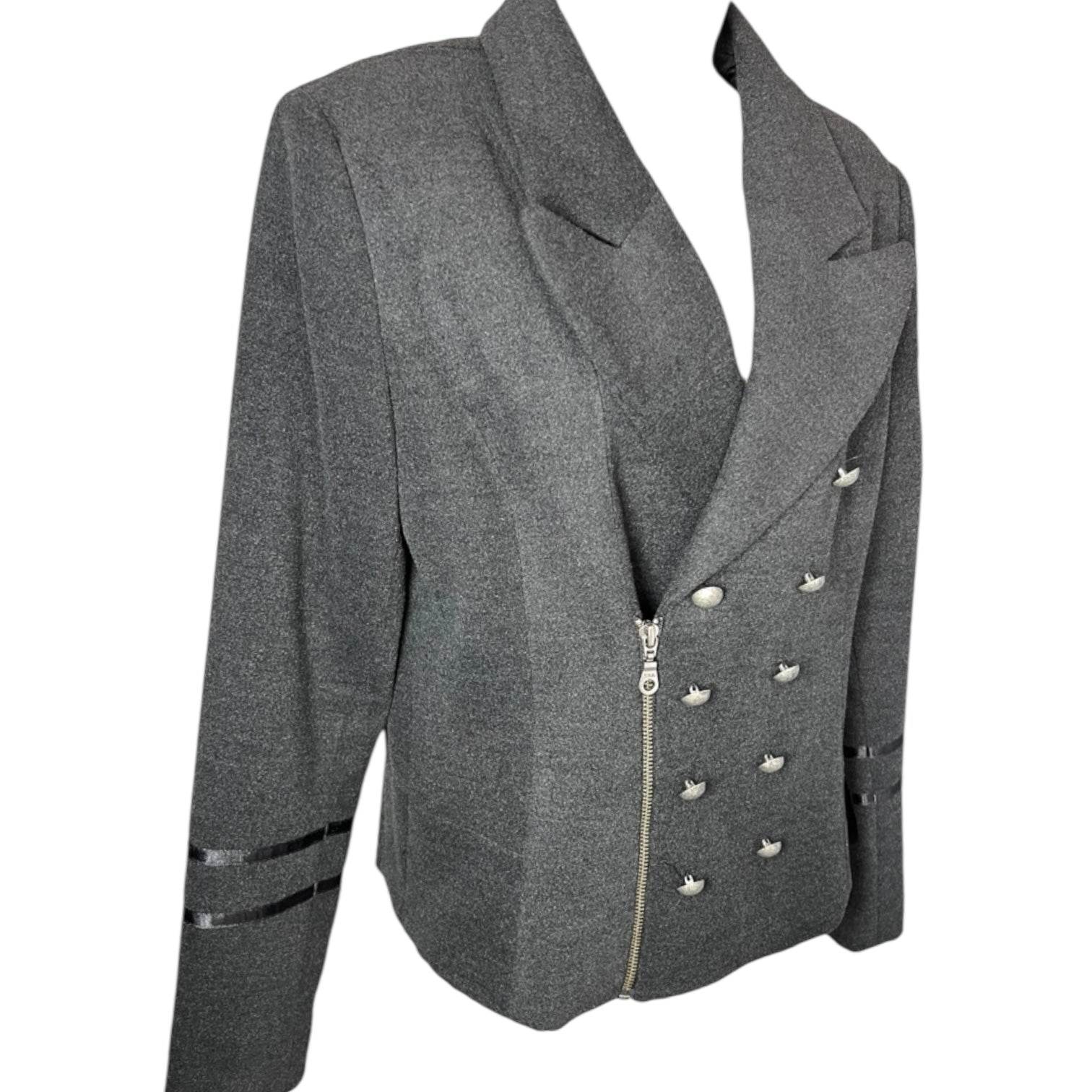 Anine Bing Tailored Military Zip Jacket – Structured Wool Blend, Dark Grey, Size L – pre-loved