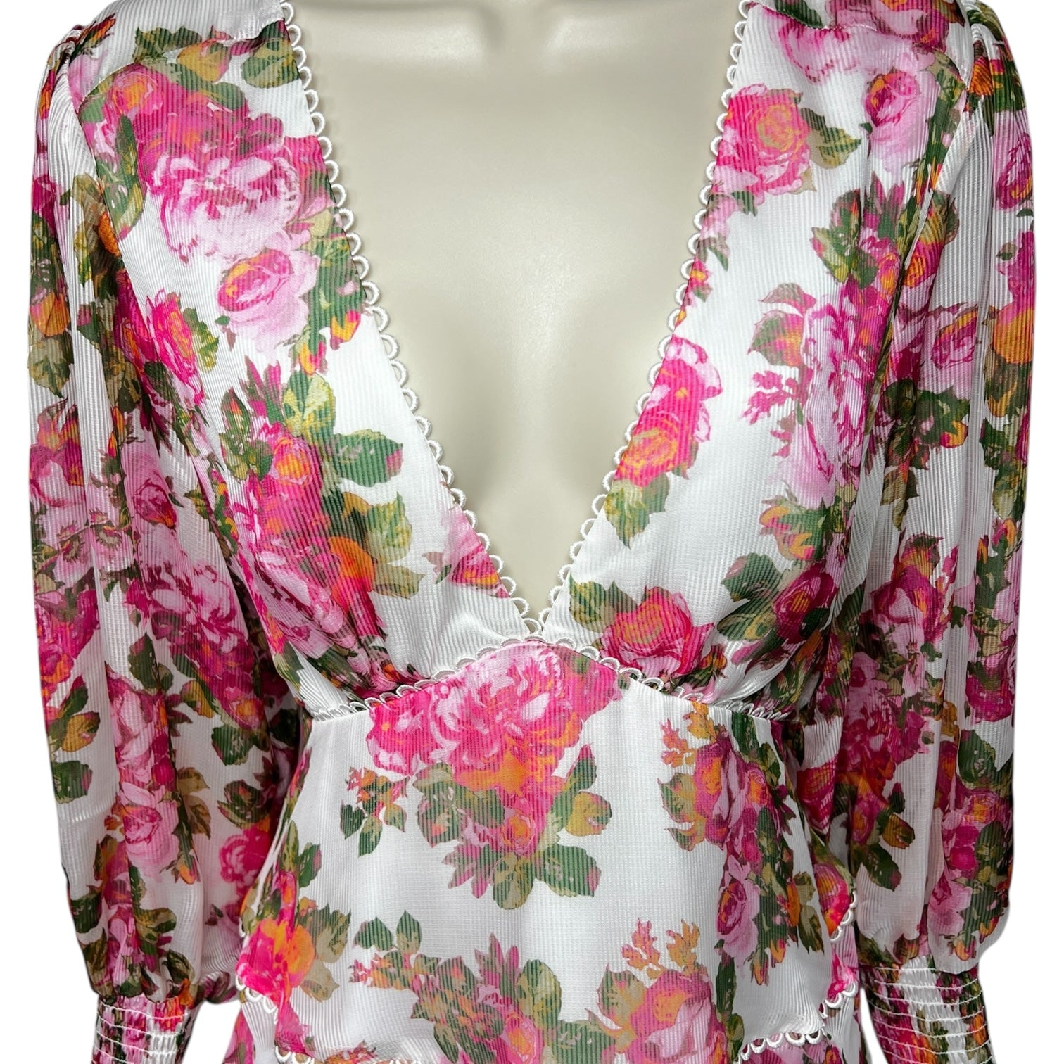 Keepsake The Label Oblivion Tiered Mini Dress – Floral Long Sleeve, Size M