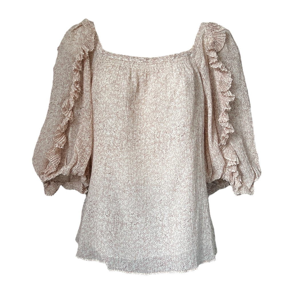 Rebecca Taylor Silk-Cotton Top – Square Neck Ruffle Blouse, US0