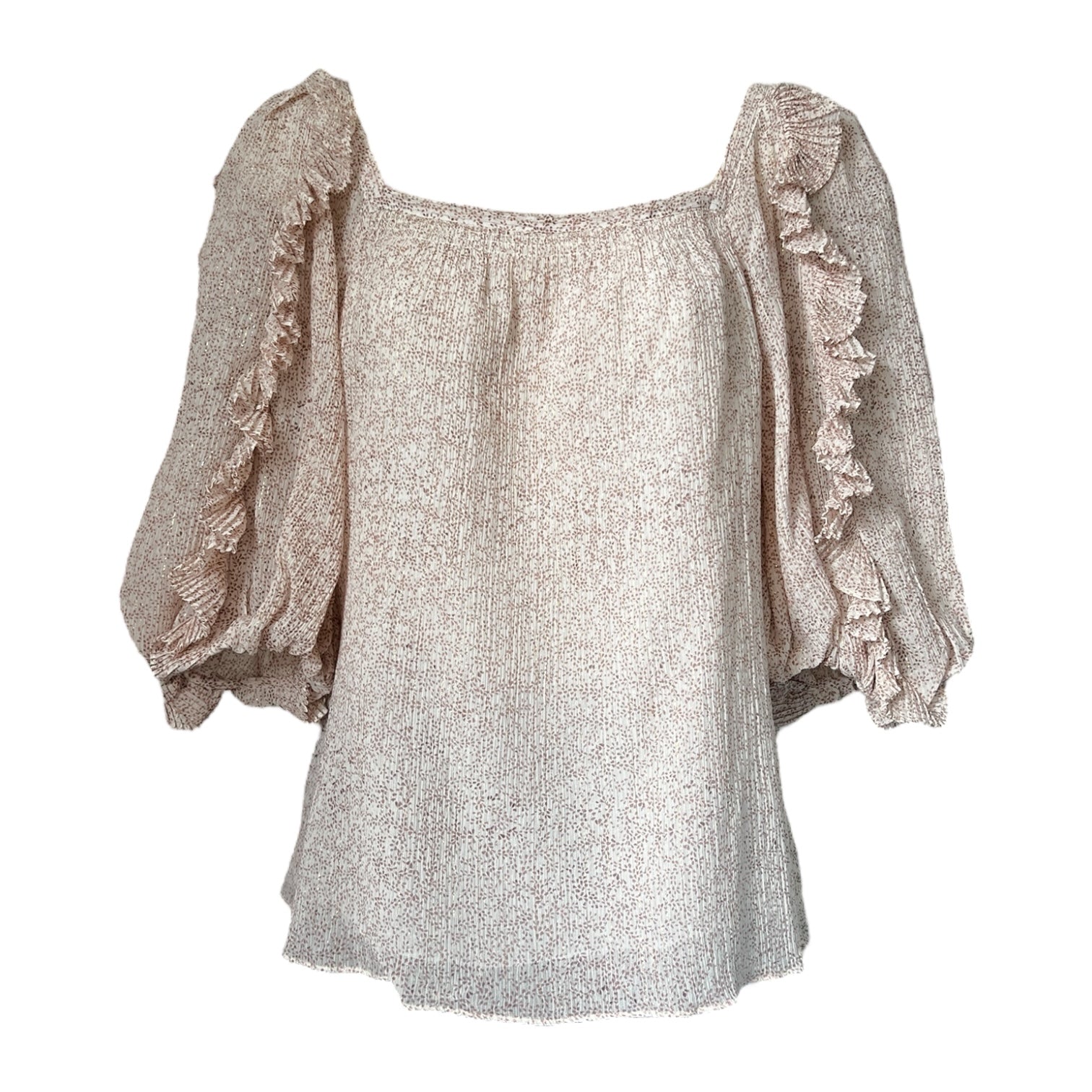 Rebecca Taylor Silk-Cotton Top – Square Neck Ruffle Blouse, US0