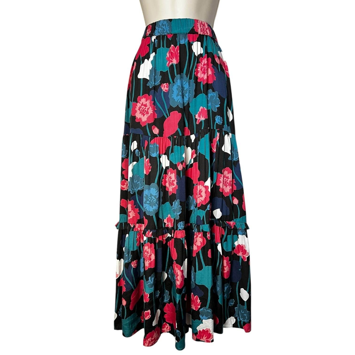 Kate Spade Silk Blend Maxi Skirt – Floral Print, Tiered, Size S – pre-loved