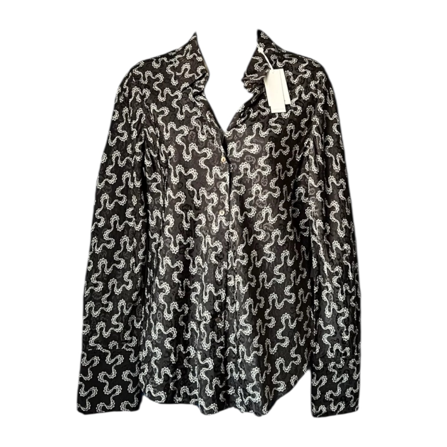 Rebecca Taylor Silk Jacquard Blouse – Collared Button Shirt, Brown, M