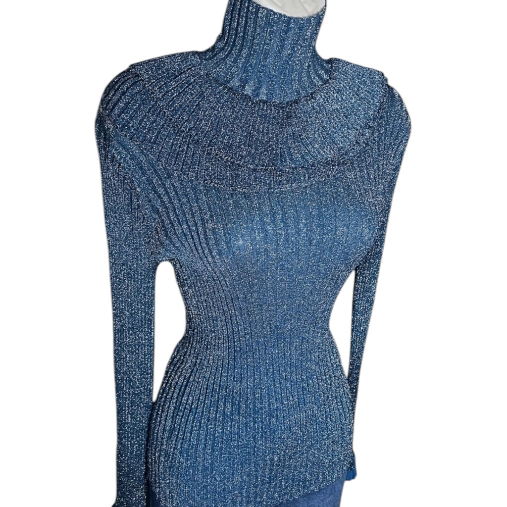 Chloé Metallic Silk Knit Turtleneck Sweater – Ruffle, S