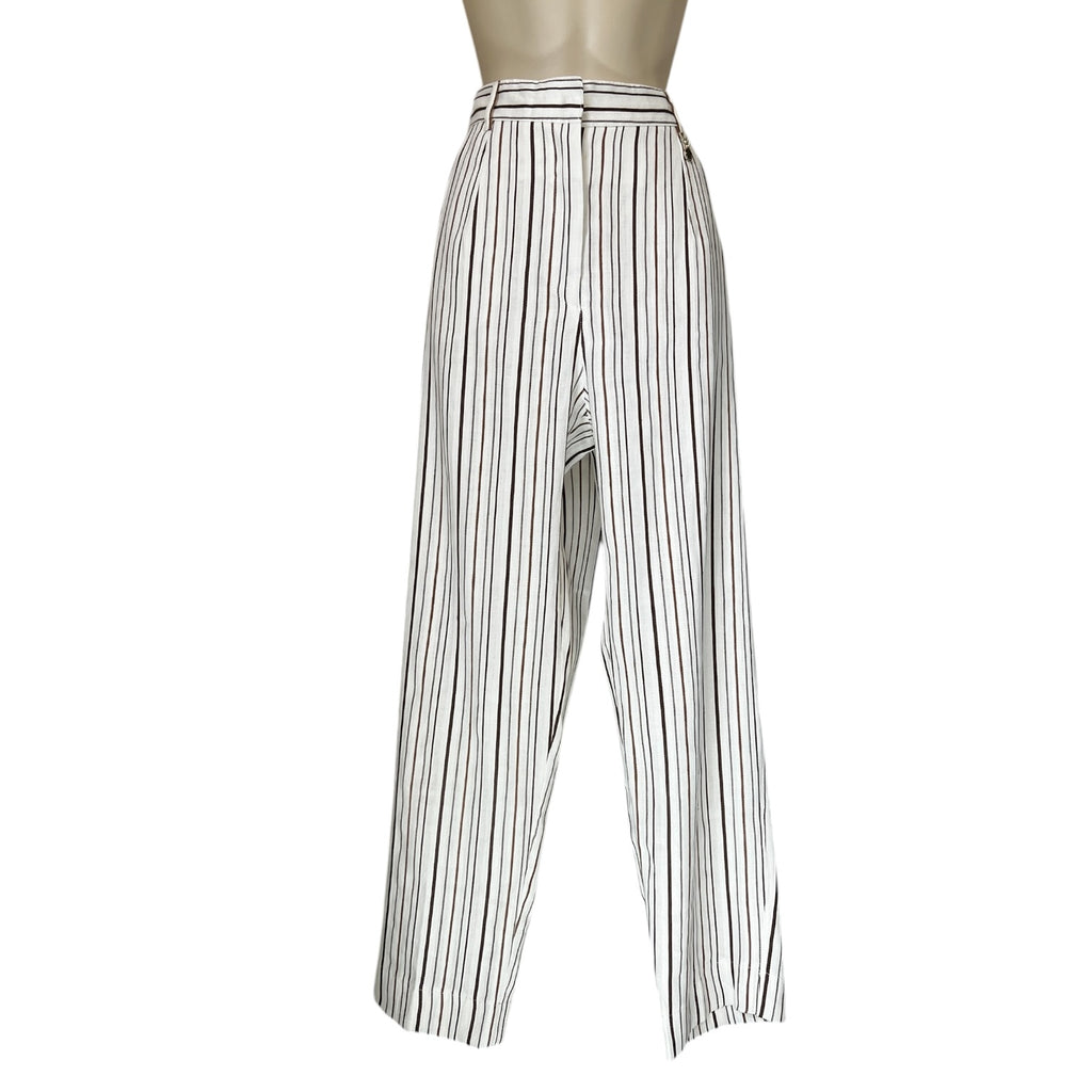 MaxMara PennyBlack Striped Linen Cropped Trousers – UK14