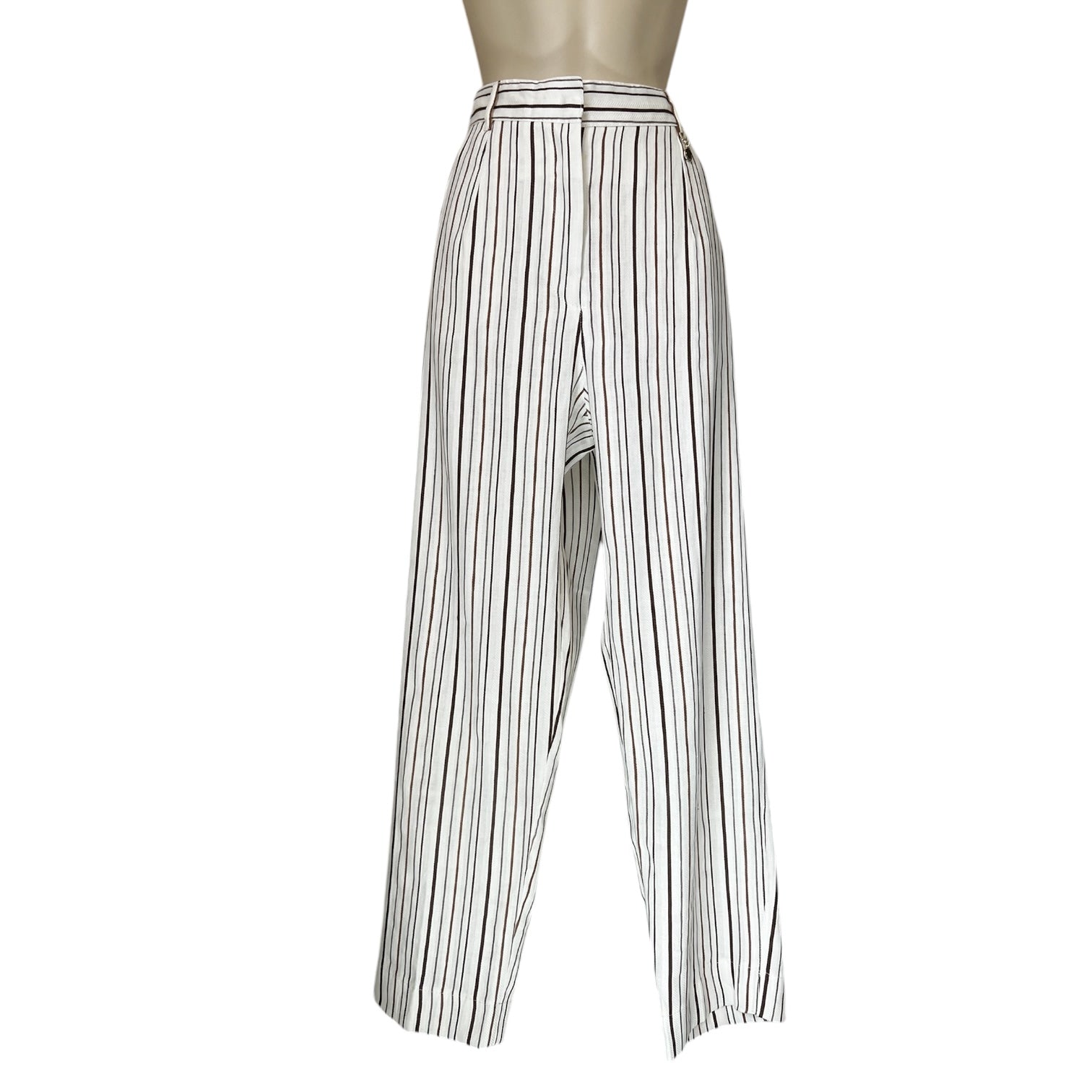 MaxMara PennyBlack Striped Linen Cropped Trousers – UK14