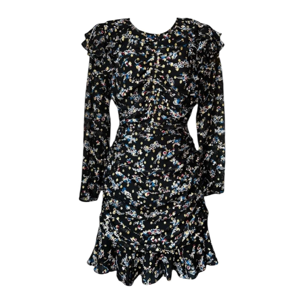 Veronica Beard Ruched Metallic Floral Dress – Mini, US4 – pre-loved