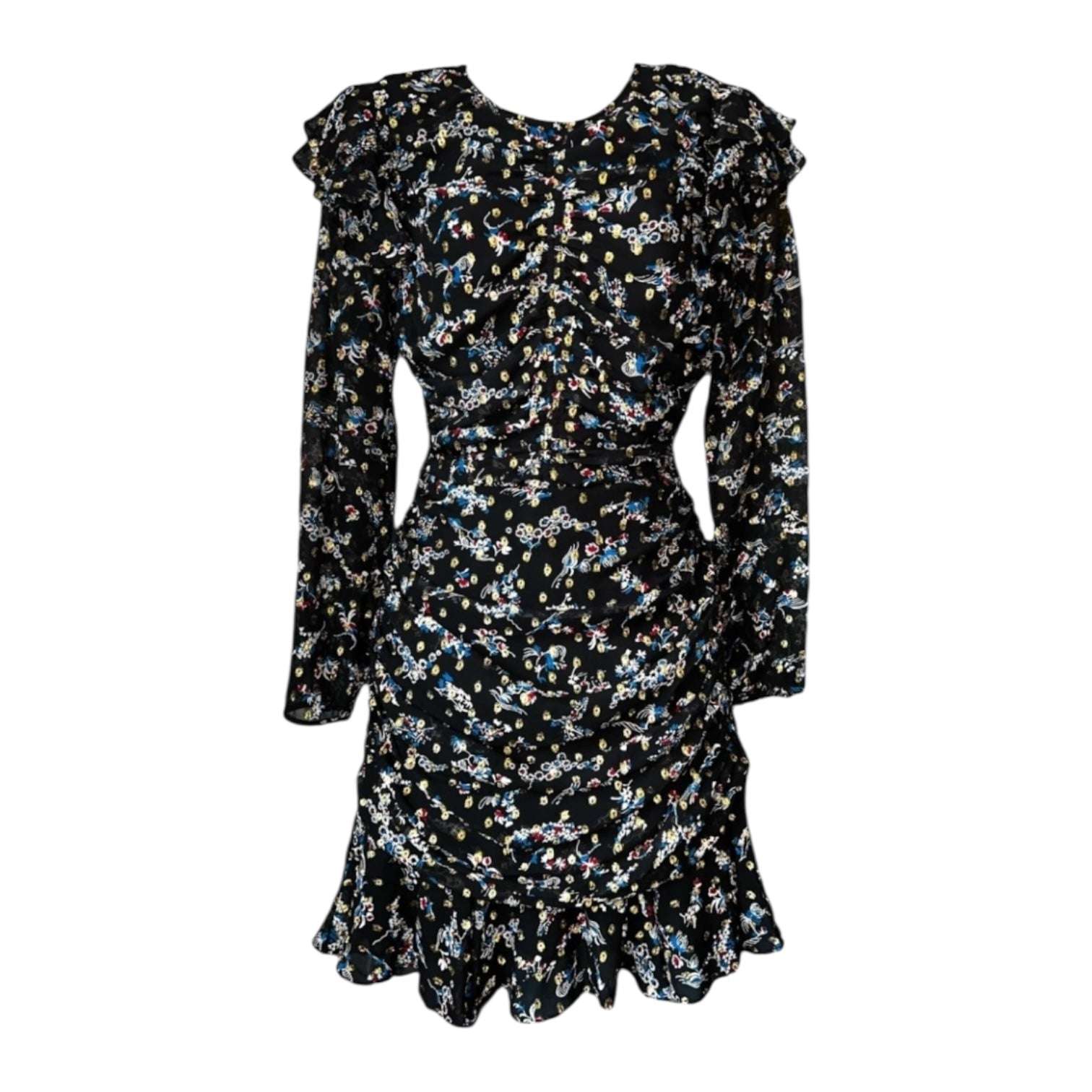 Veronica Beard Ruched Metallic Floral Dress – Mini, US4 – pre-loved