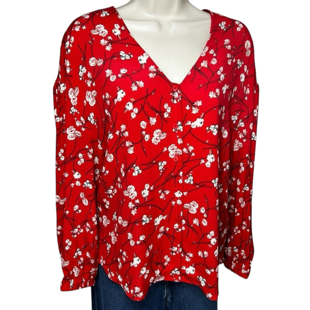 Ba&sh Floral V-Neck Long Sleeves Crepe Blouse – Size 0 (UK6)